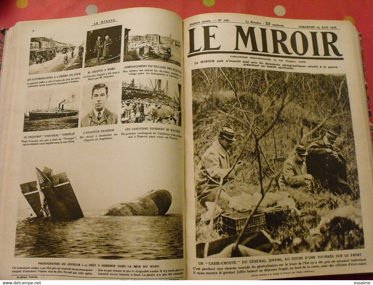 Le miroir recueil reliure 1916 (année complète 53 n° ). guerre 14-18 très illustrée, documentée. zeppelin avion soldats