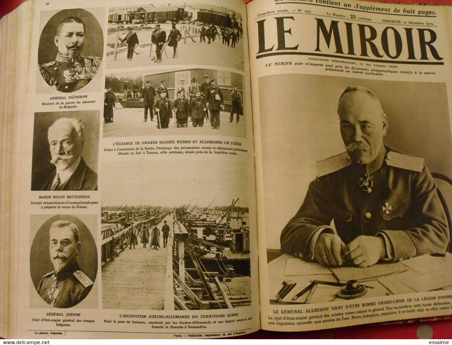 Le Miroir Recueil Reliure 1915 (année Complète 52 N°). Guerre 14-18 Très Illustrée, Documentée. Zeppelin Avion Soldats - Oorlog 1914-18