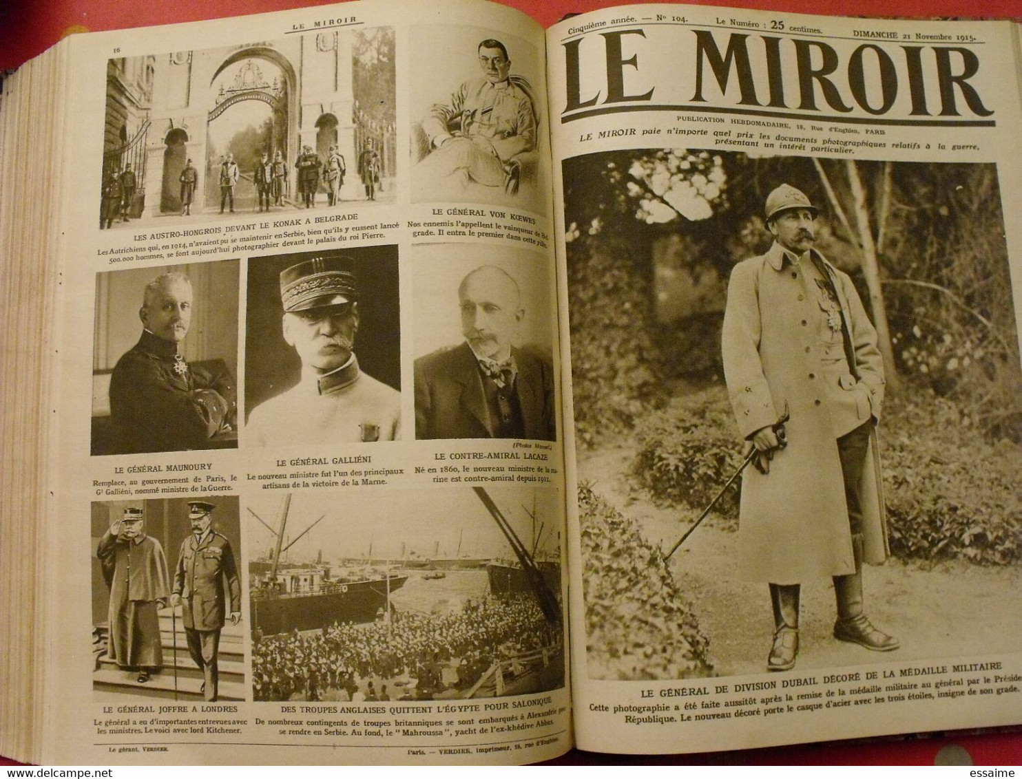 Le miroir recueil reliure 1915 (année complète 52 n°). guerre 14-18 très illustrée, documentée. zeppelin avion soldats