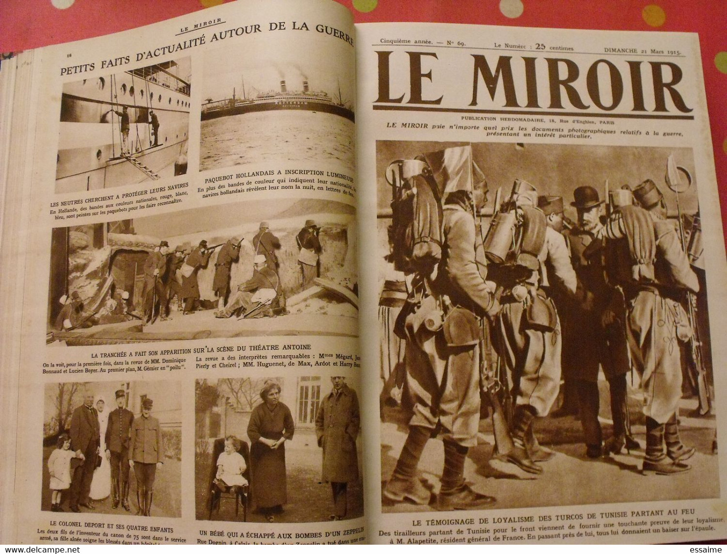 Le miroir recueil reliure 1915 (année complète 52 n°). guerre 14-18 très illustrée, documentée. zeppelin avion soldats