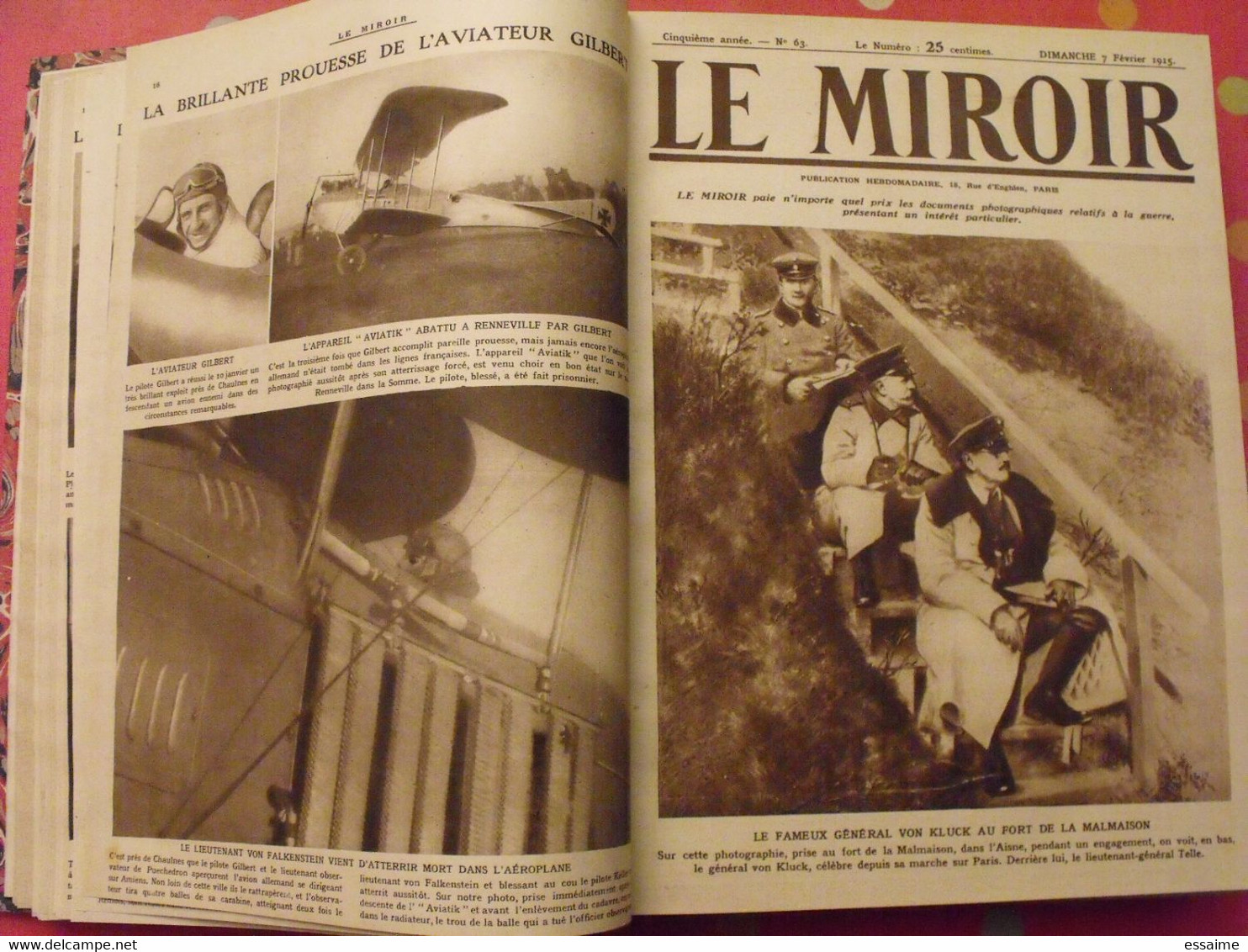 Le miroir recueil reliure 1915 (année complète 52 n°). guerre 14-18 très illustrée, documentée. zeppelin avion soldats