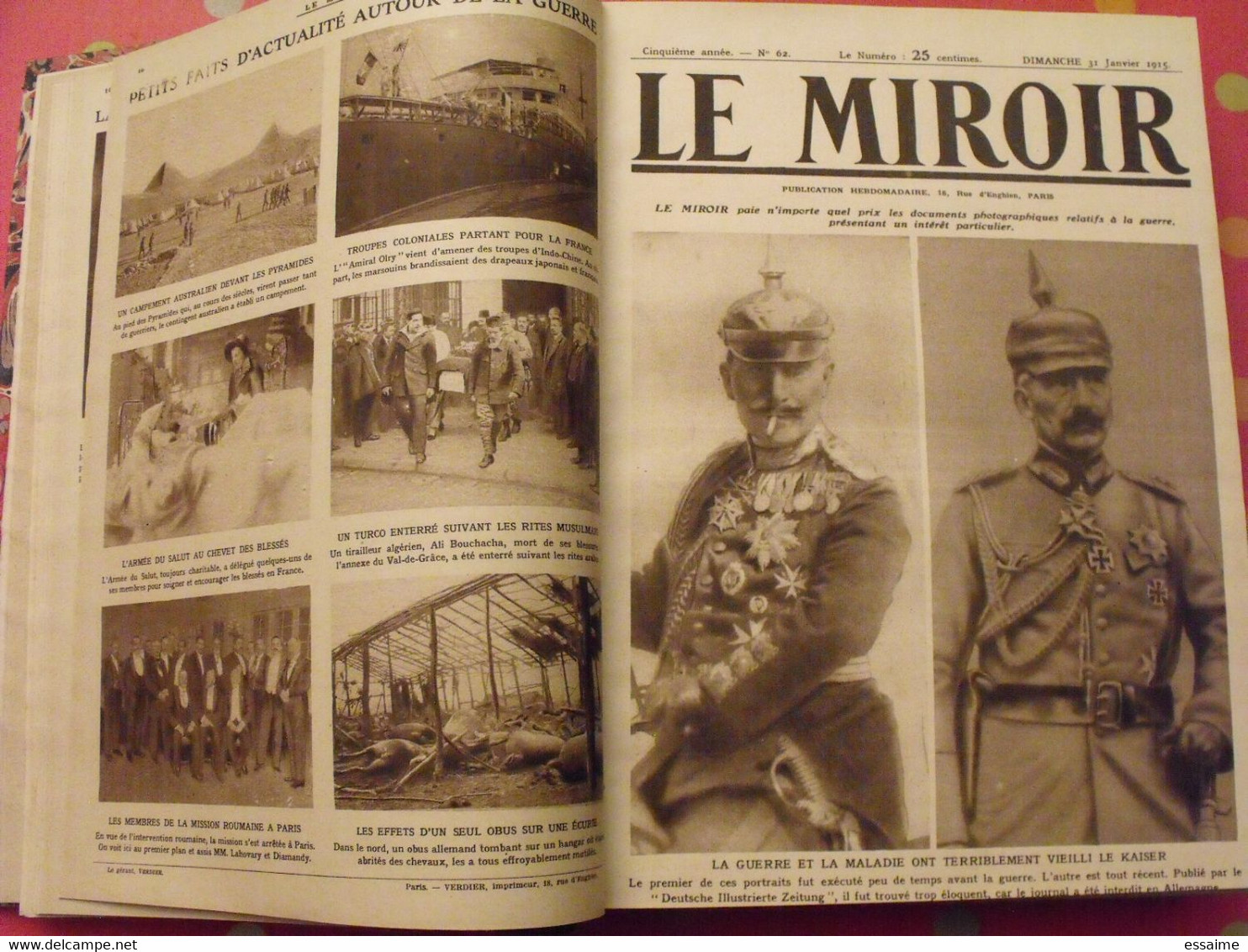 Le miroir recueil reliure 1915 (année complète 52 n°). guerre 14-18 très illustrée, documentée. zeppelin avion soldats