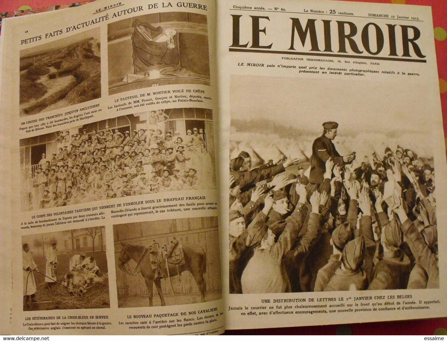 Le miroir recueil reliure 1915 (année complète 52 n°). guerre 14-18 très illustrée, documentée. zeppelin avion soldats