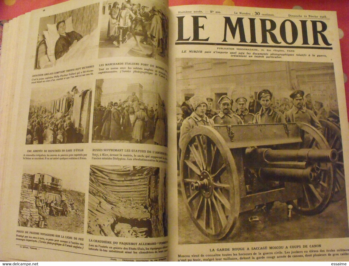 Le miroir recueil reliure 1918 (52 n°). 14-18 très illustrée, documentée. armistice russie bolcheviks