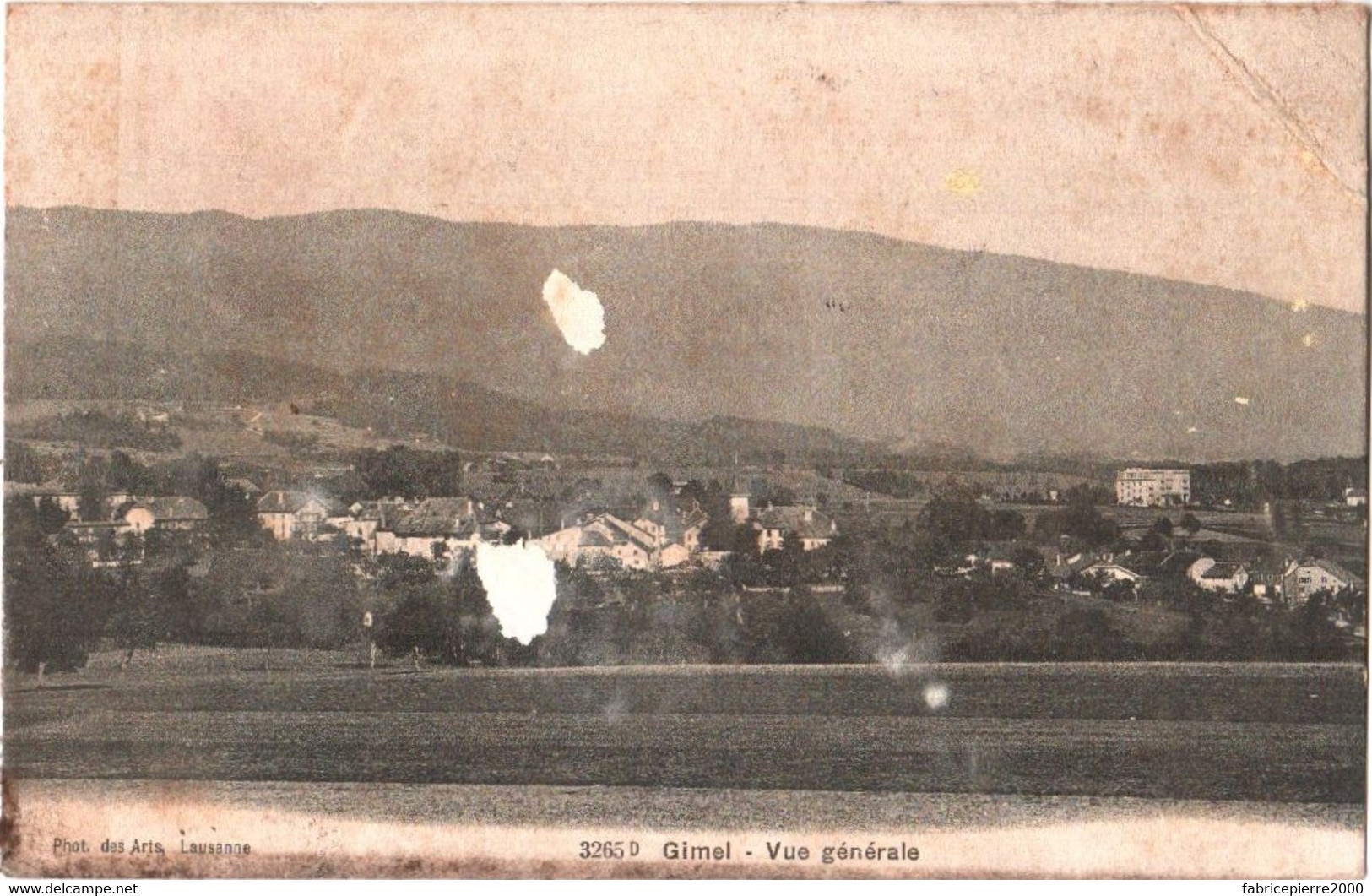 CPA Suisse (Vaud) Gimel-les-Bains - Vue Générale Et Grand Hôtel Des Bains, Cachet 1908 Ambulant/Ambulatoire 2 Scans - Gimel