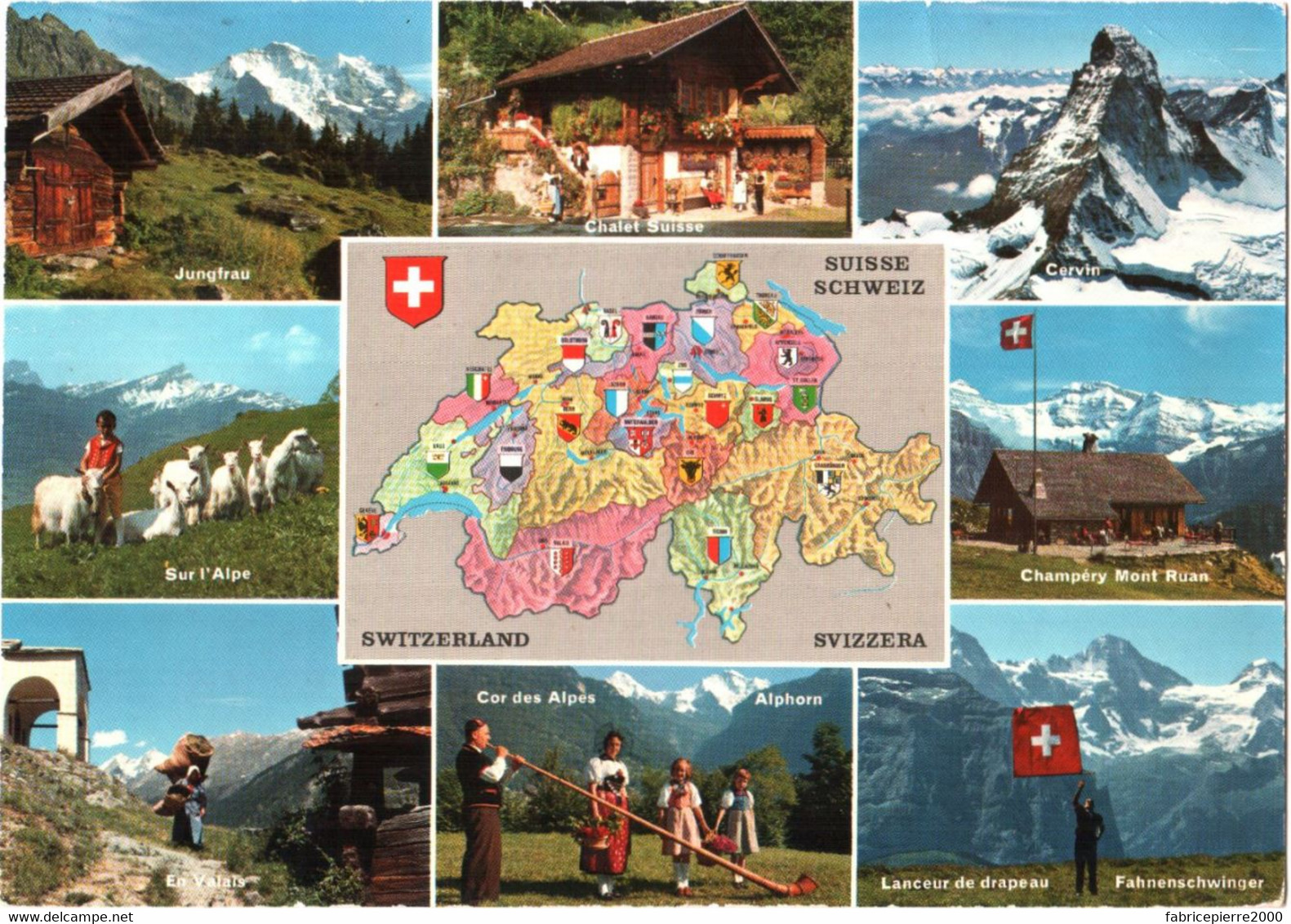 Grande CPM Suisse 21 X 14,8 Cm - Schweitz / Switzerland / Svizzera Mutltivues: Champéry, Jungfrau...éd. Deriaz à Baulmes - Riaz