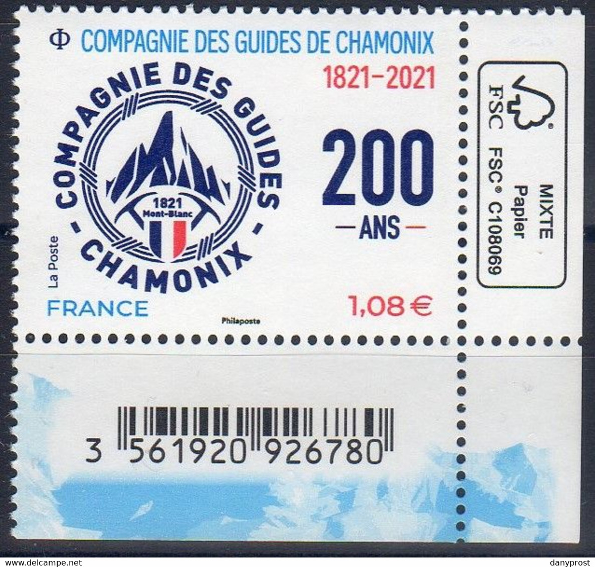FR 2021 / 1 Ex Issu Du BLOC-FEUILLE  " COMPAGNIE DES GUIDES DE CHAMONIX 1871-2021 " à 1.08 €  Coin De BF + FSC / Neuf - Nuevos