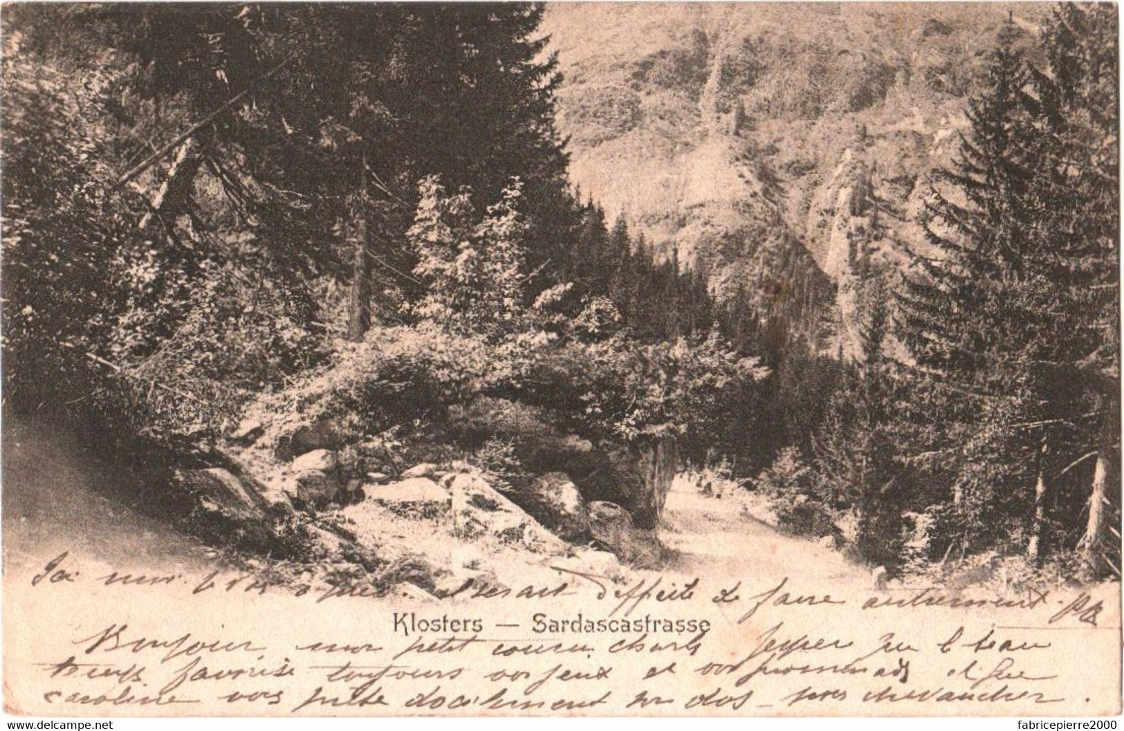 CPA Suisse (Grisons) Klosters - Sardascastrasse TBE Précurseur 1902 éd. Chr. Meisser, à Chur - Coira