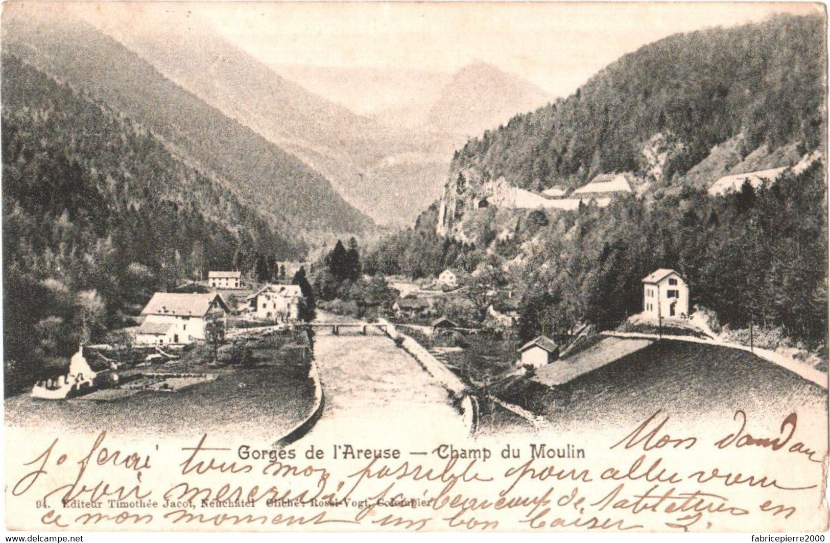 CPA Suisse (Neuchâtel) Entre Boudry Et Noiraigue, Gorges De L'Areuse, Champ Du Moulin 1904 Précurseur, Scan Recto-verso - Boudry