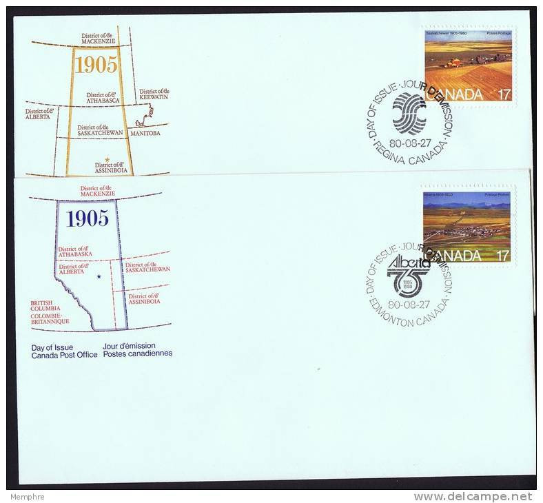 1980  Alberta And Saskatchewan  Centennial Sc 863-64  On 2 FDCs - 1971-1980