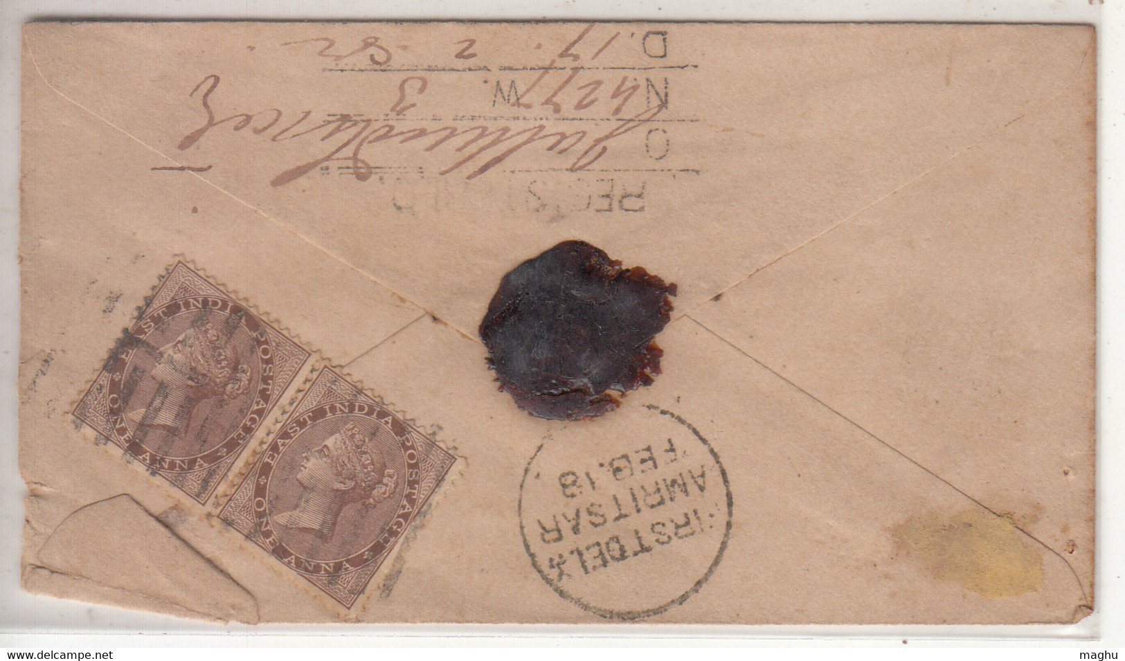 Regd Envevlope Jullundur, Uprated On Postal Stationery, British East India Used 1882, EIC JC Type 34, (cond., Tear) - 1854 East India Company Administration