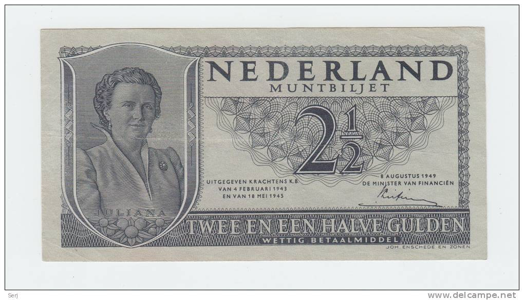 Netherlands 2 1/2 Gulden 1945 VF++ P 73 - 2 1/2 Gulden