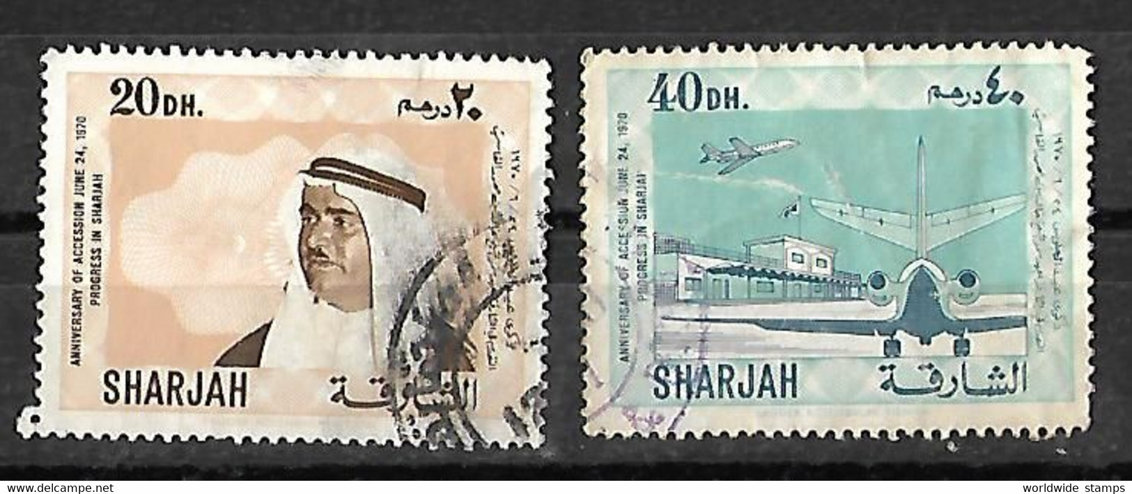 UAE Sharjah 1970 Anniversary Of Accession Postal Used Stamps Value 40 Dh, 20 Dh Used - Sharjah