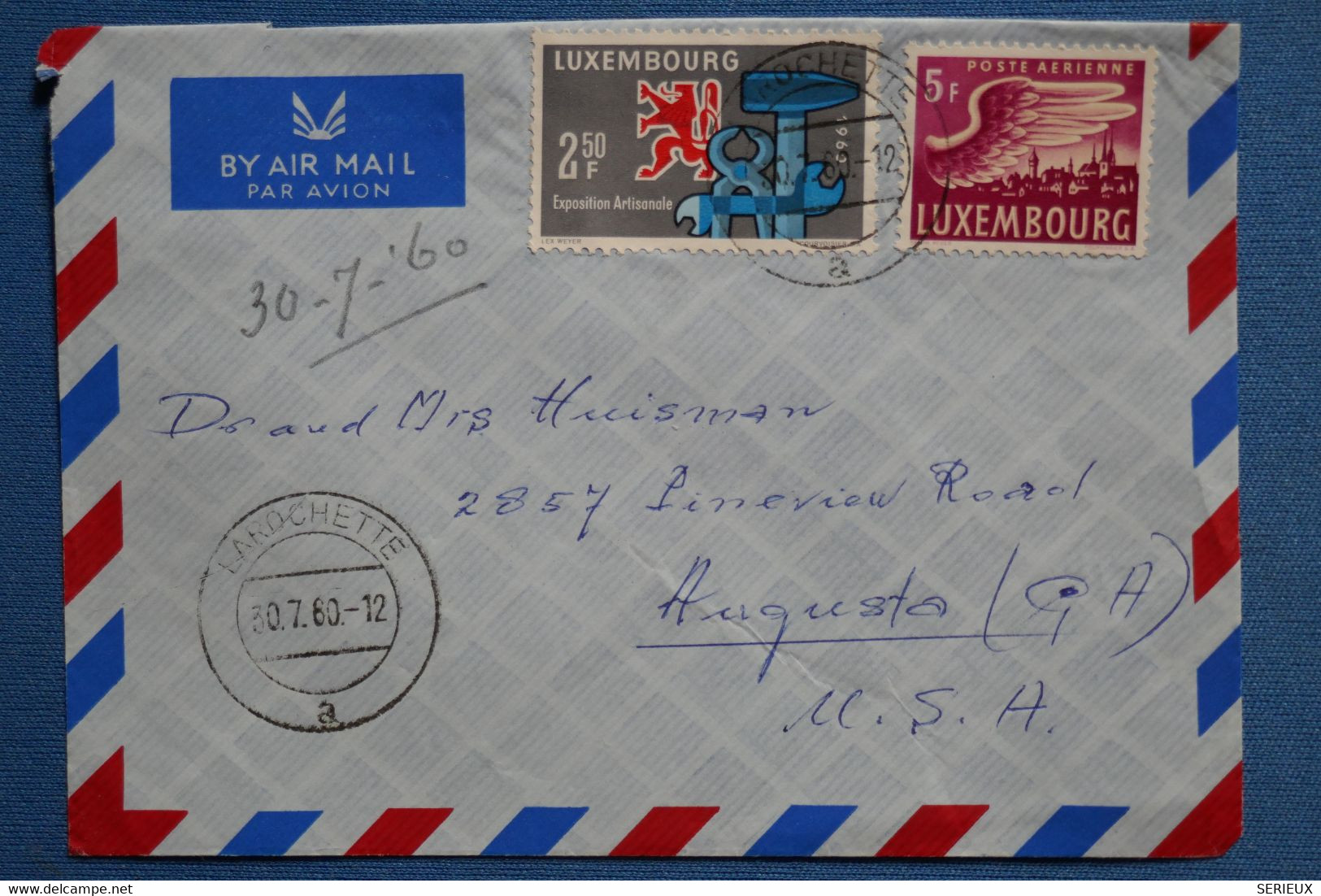 ¤14 LUXEMBOURG  BELLE  LETTRE  1960  POUR AUGUSTA USA +AEROPHILATELIE  +AFFRANCH . PLAISANT - Briefe U. Dokumente
