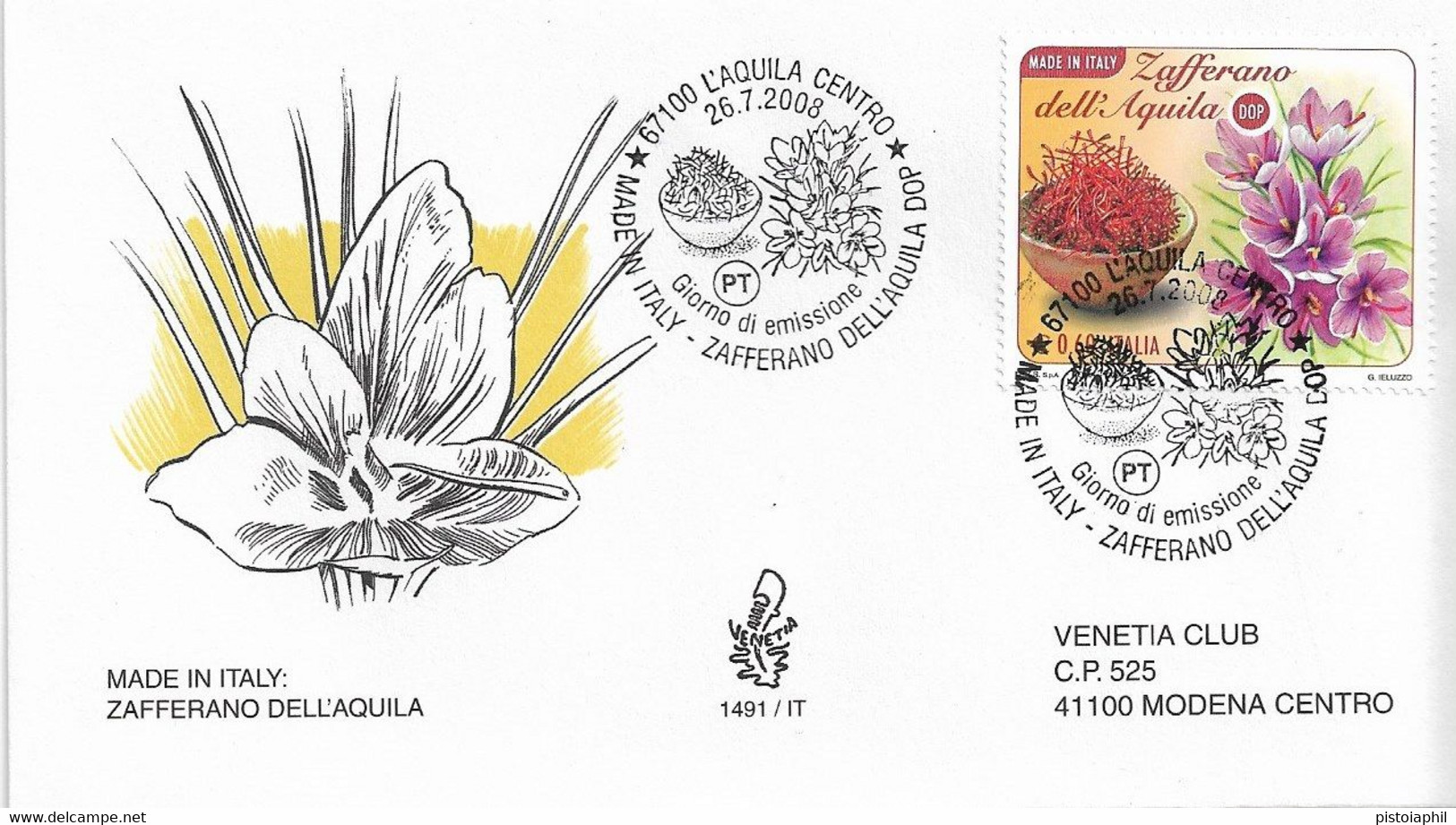 Fdc Venetia 2008 : ZAFFERANO; Viaggiata; AS - FDC