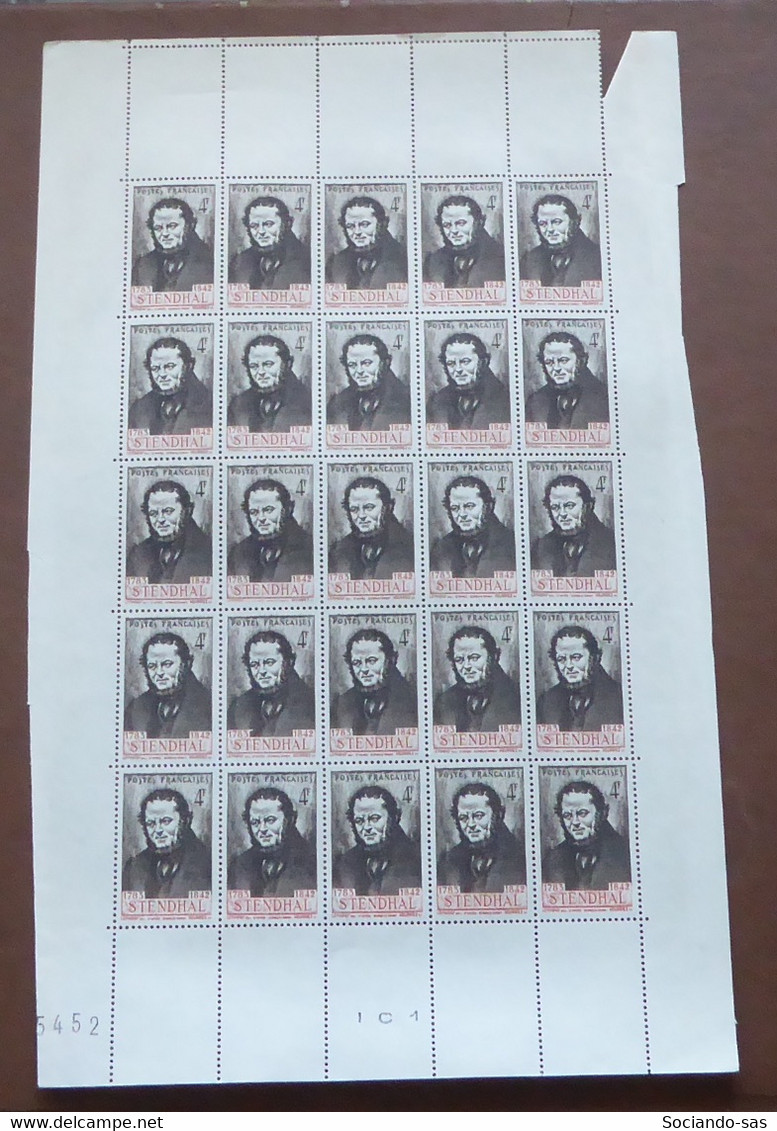 France - 1942 - N°Yv. 550b - Stendhal - Ligne Du Bas En Rouge - Bloc De 25 Bord De Feuille - Neuf Luxe ** / MNH - Used Stamps