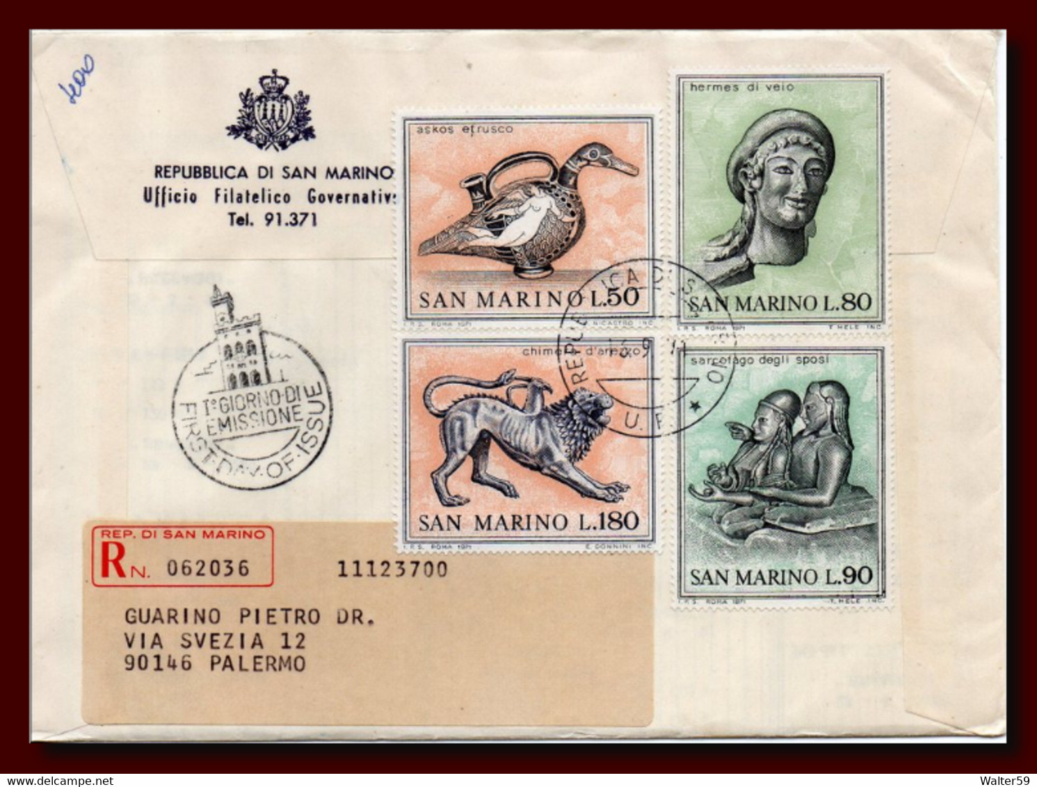 1971 San Marino Saint Marin Rgt FDC To Italy Ersttag 1er Jour Art Etruscan - FDC