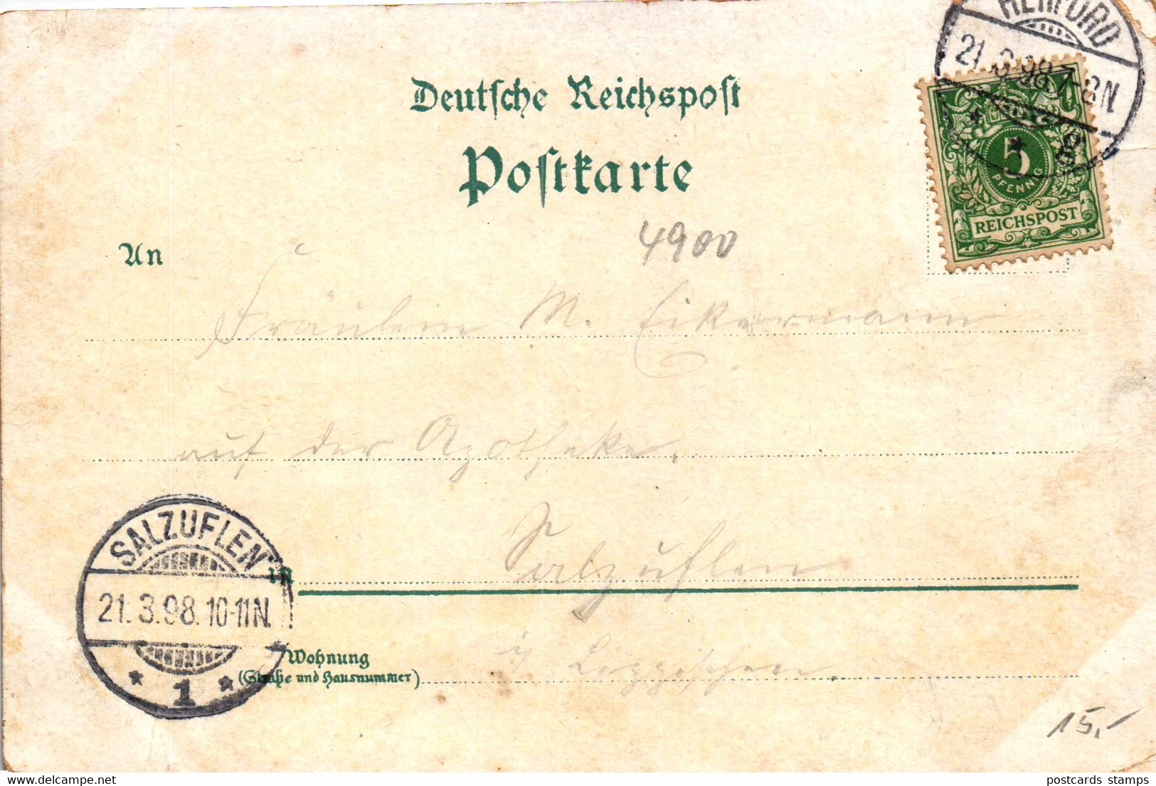 Herford, Braun-Litho Mit Post, Postamt, 1898 Nach Salzuflen Versandt - Herford