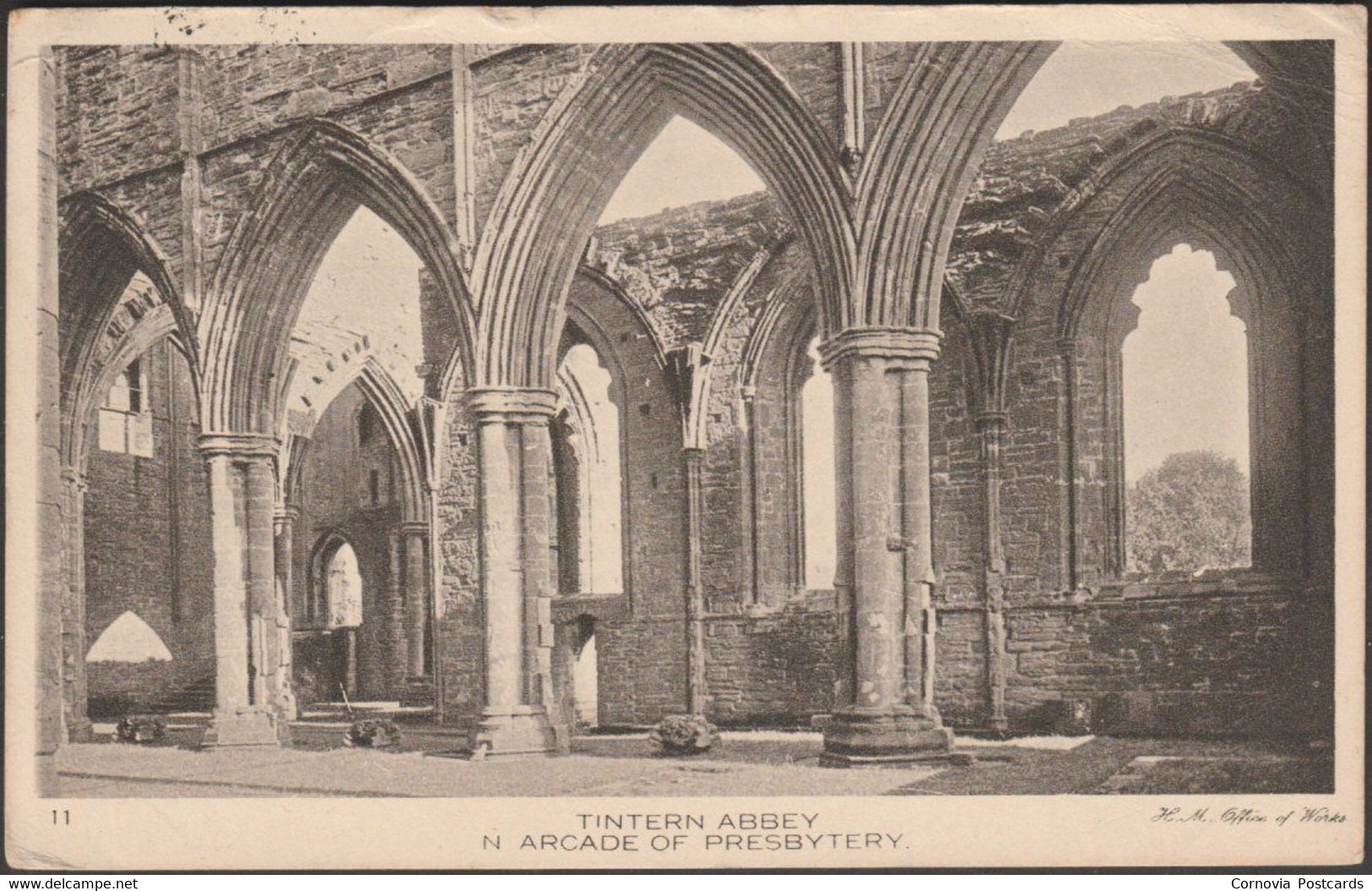 North Arcade Of Presbytery, Tintern Abbey, Monmouthshire, 1928 - HMOW Postcard - Monmouthshire