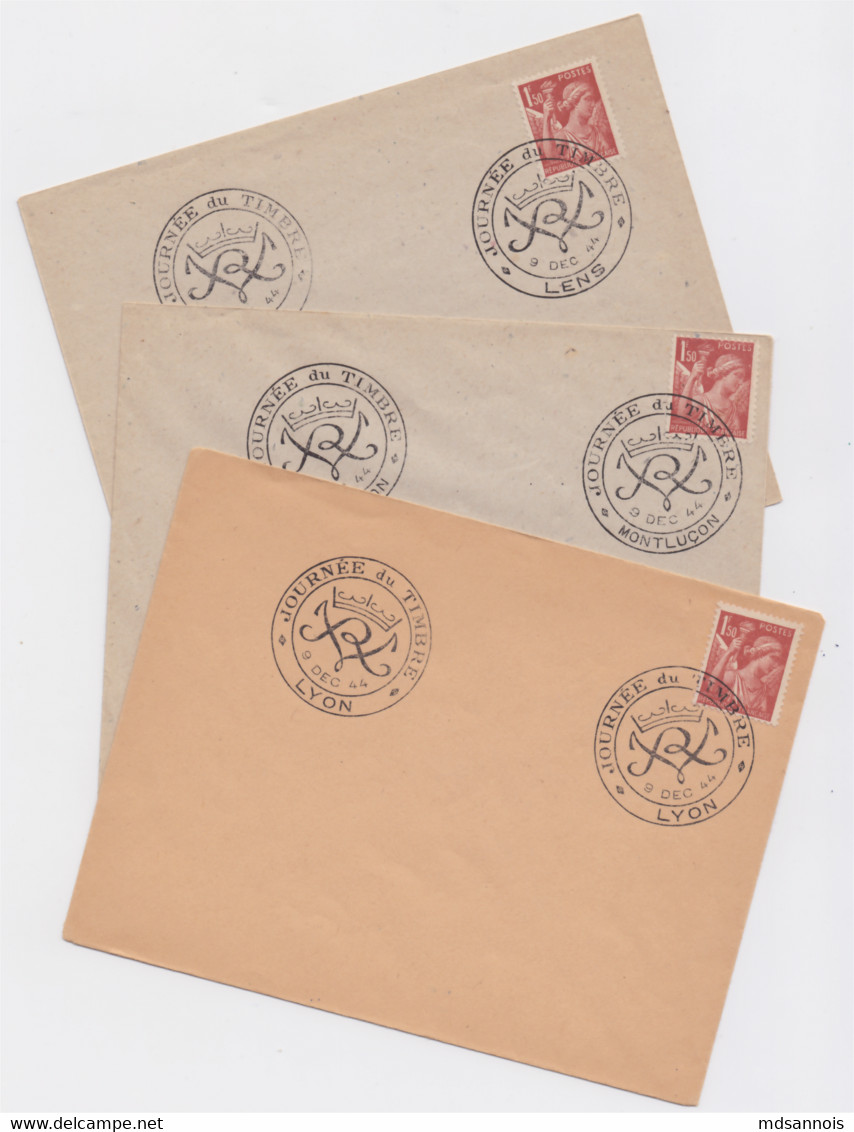 Lot De 3 Enveloppes Journée Du Timbre 1944 Lyon, Montluçon, Lens Port 100g - Commemorative Postmarks