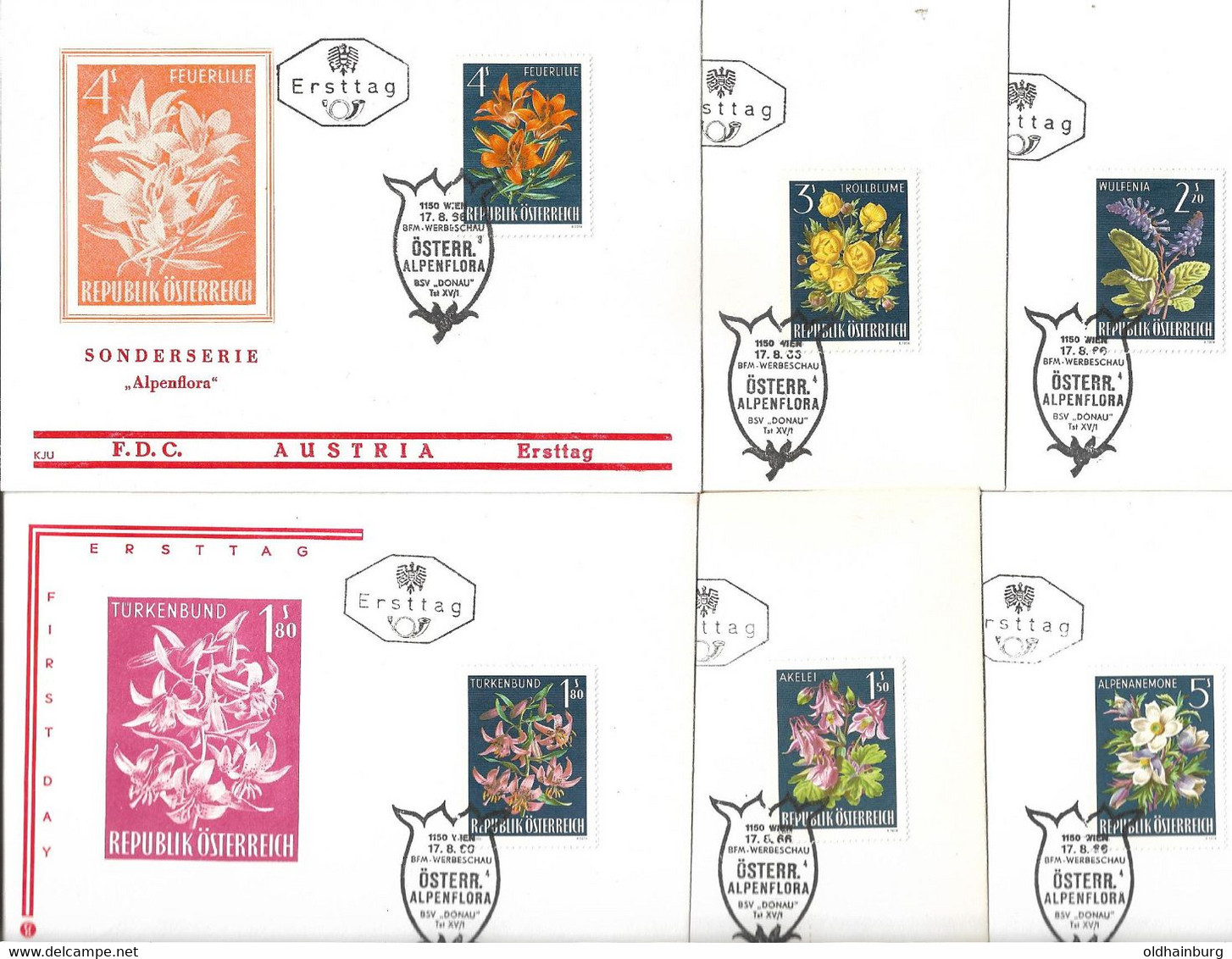 3105q: Österreich 1966, Serie Österreichische Alpenflora, Einzel- FDCs 6 Werte - Giftige Planten