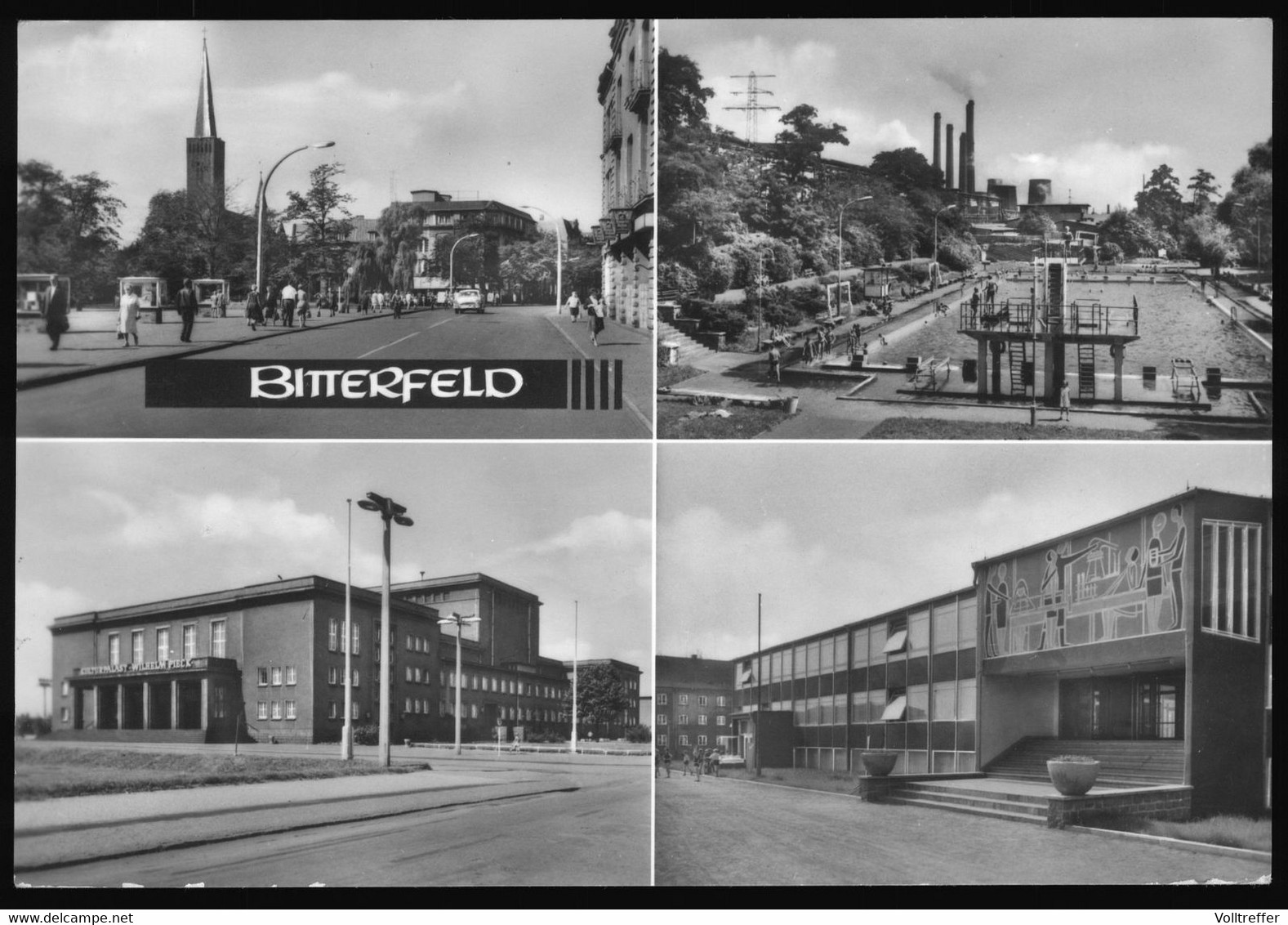 DDR Foto AK Um 1976 Bitterfeld, Walther-Rathenau-Straße, Kulturpalast, Bad Der Chemiearbeiter, POS Otto Grotewohl - Bitterfeld