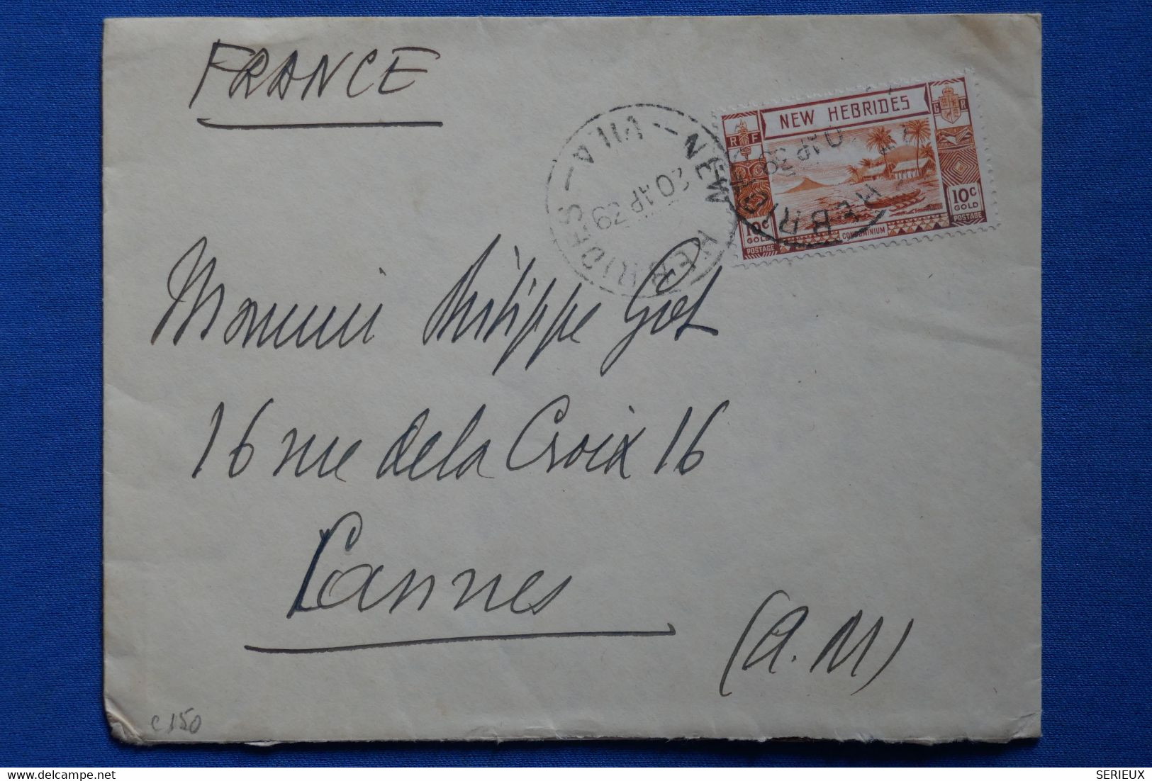 F4 NOUVELLES HEBRIDES BELLE LETTRE 1939 VILA POUR CANNES FRANCE + AFRANCHISSEMENT PLAISANT - Briefe U. Dokumente