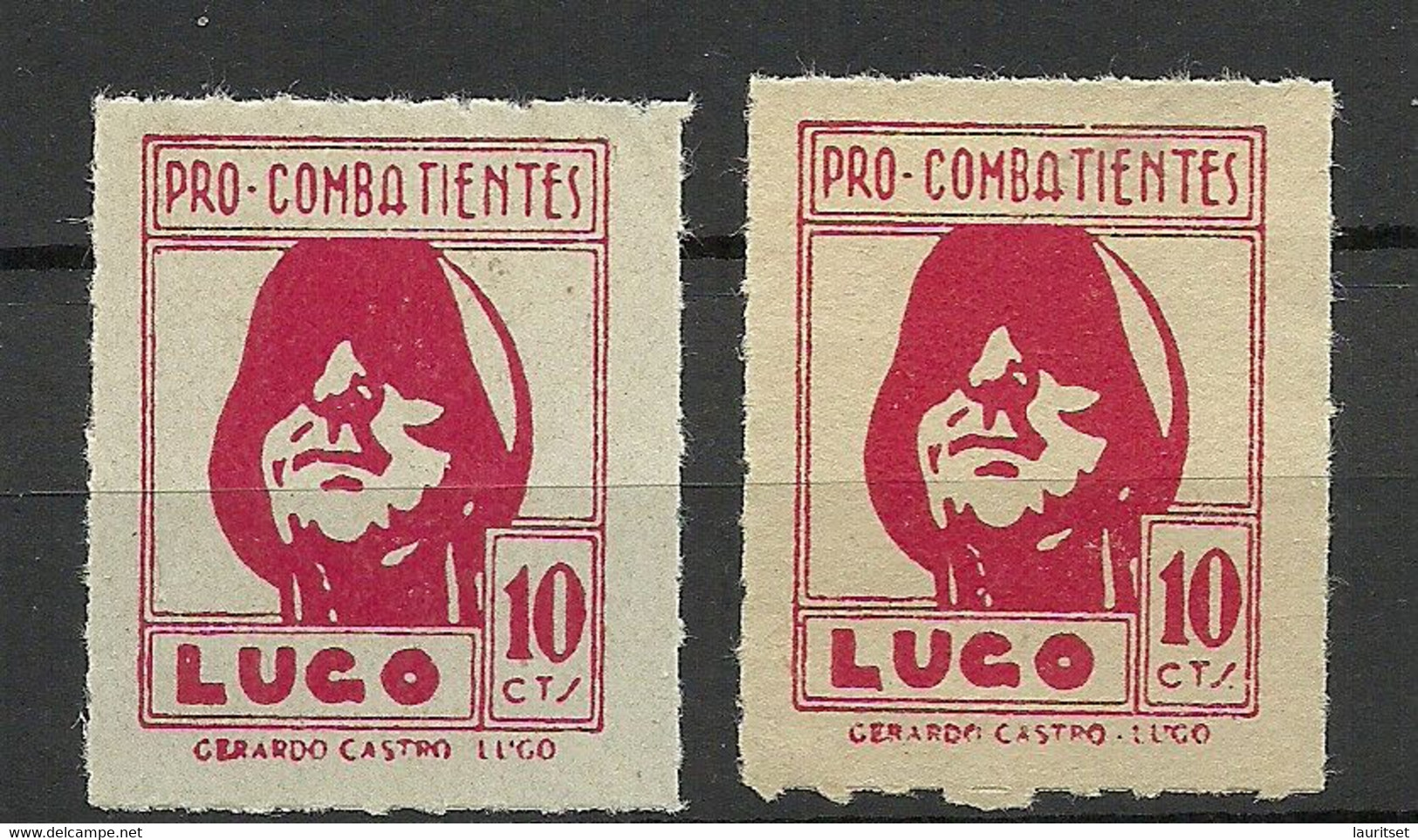 SPAIN Spanien Espana 1930ies Civil War LUGO Pro Combatientes 10 Cts. White + Yellow Paper Type MNH - Other & Unclassified