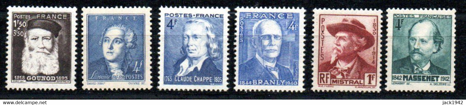 Yvert N° 495-545-581-599-601 Et 619 - Effigies De Mistral, Massenet, Branly, Chappe, Gounod Et Lavoisier - Unused Stamps