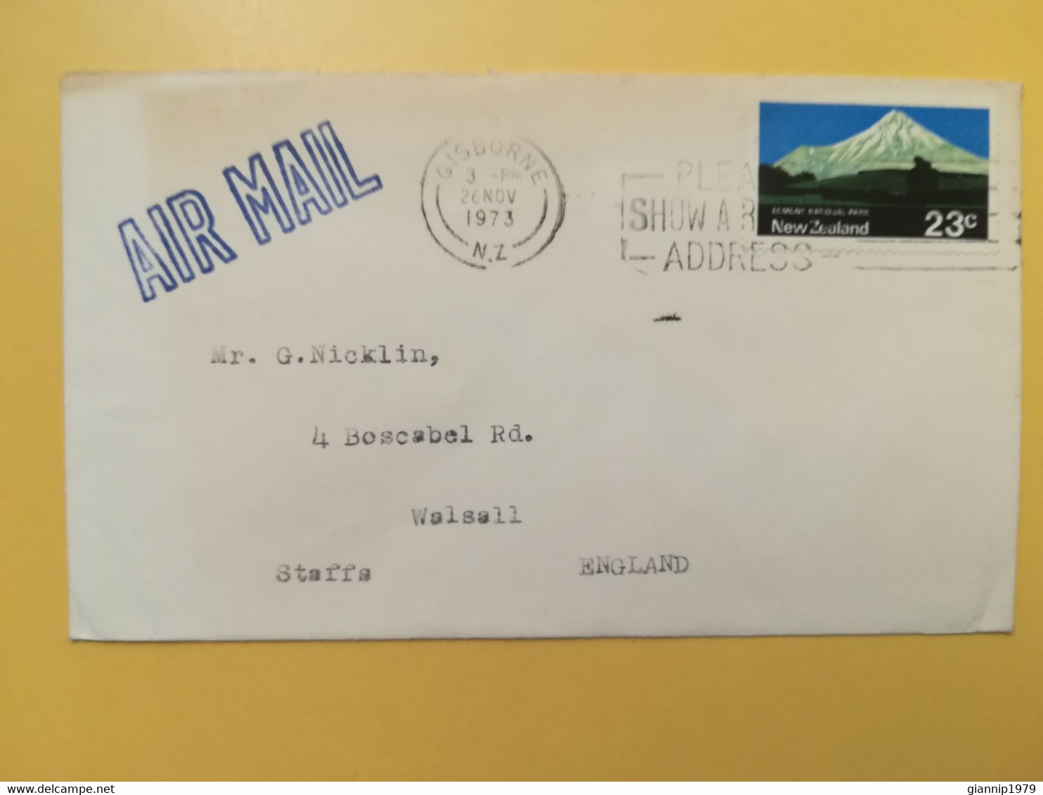 1973 BUSTA NUOVA ZELANDA NEW ZEALAND BOLLO EGMONT NATIONAL PARK OBLITERE' GISBORNE - Storia Postale