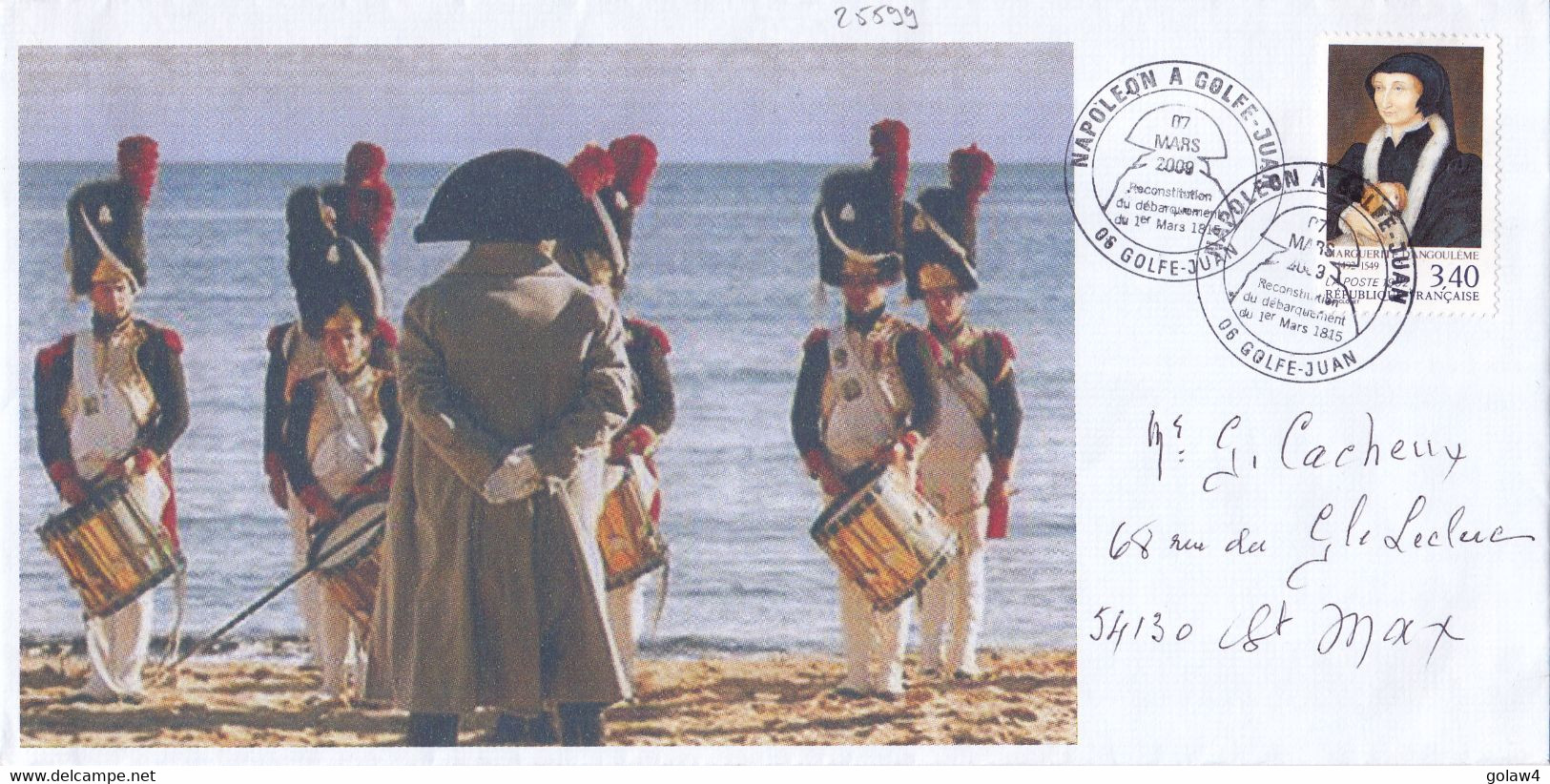 25599# LETTRE Obl NAPOLEON A GOLFE JUAN 7 MARS 2009 ALPES MARITIMES Pour ST MAX MEURTHE 100 JOURS - 1961-....