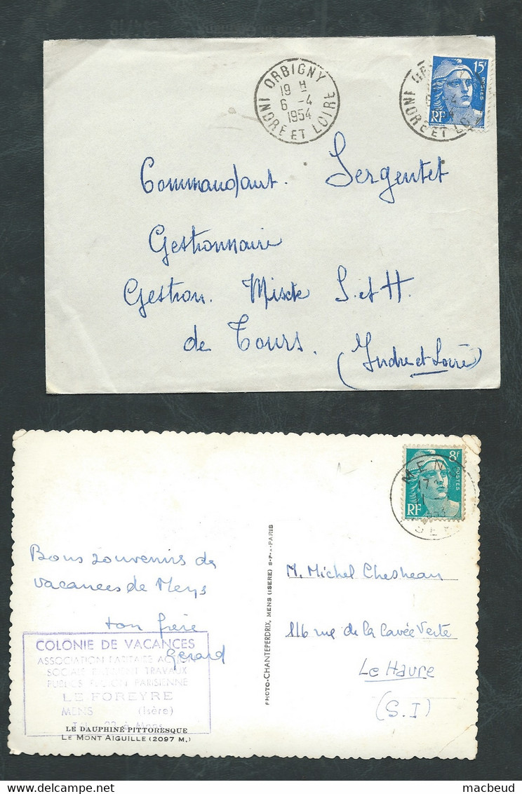 Lot 4 Dovuments , 3 Lettres + 1 Cpsm , Affranchie Par 4 Gandon Différents   - Lp313 - 1945-54 Marianne (Gandon)