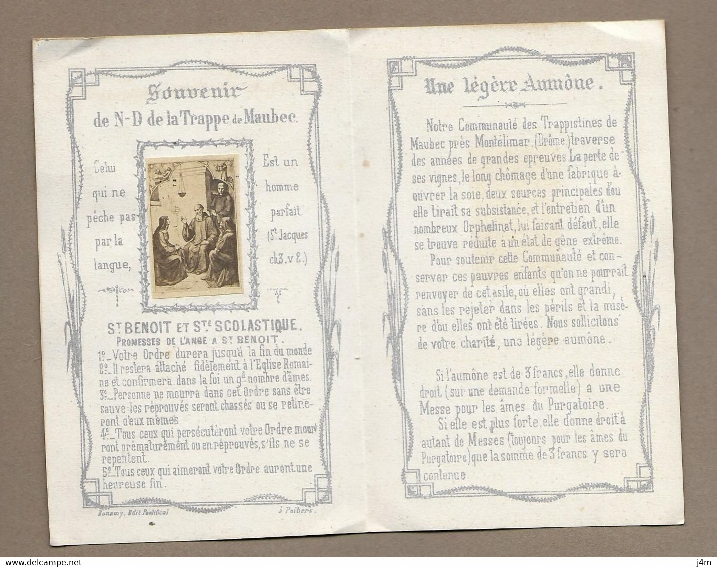 IMAGE PIEUSE 1886 Avec 2 Photos.. édit Bonamy.. SAINT BENOIT Et SAINTE SCOLASTIQUE.. Souvenir De N-D La TRAPPE De MAUBEC - Imágenes Religiosas