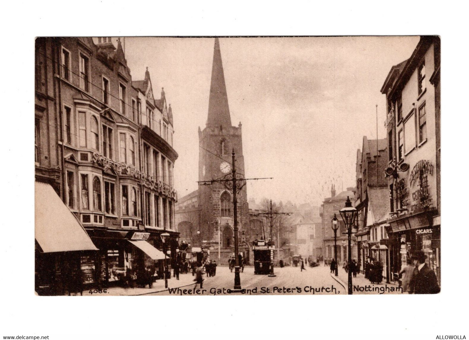 13774" WHEELER GATE AND ST. PETER'S CHURCH-NOTTINGHAM " ANIMATA-TRAMWAY-VERA FOTO-CART. POST. NON SPED. - Nottingham