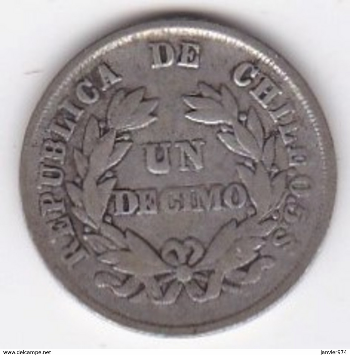 Chili . 1 Decimo 1879. En Argent. KM# 136.3, Avec Surplus De Métal Au Niveau Du 7 - Chile