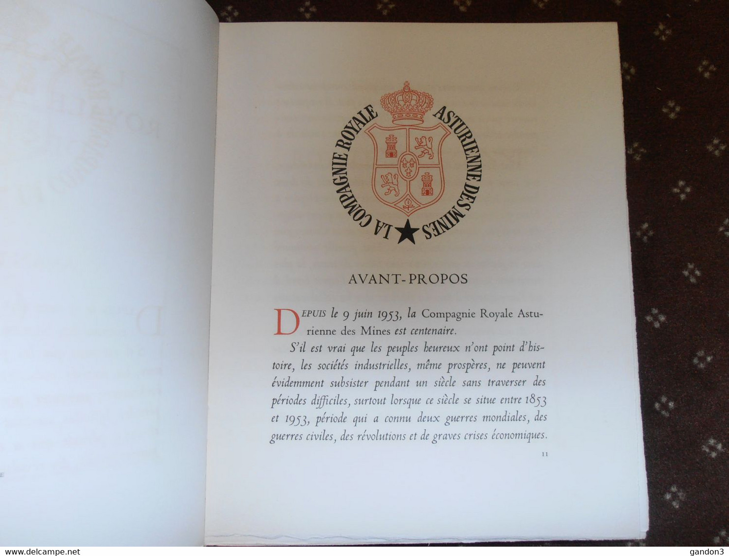 Livre  :  La  COMPAGNIE  ROYALE  ASTURIENNE  des  MINES   -    édité en 1954 pour le Centenaire de la Fondation  -