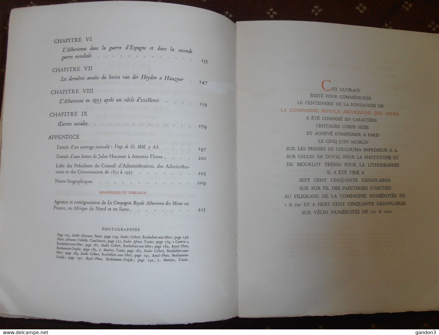 Livre  :  La  COMPAGNIE  ROYALE  ASTURIENNE  des  MINES   -    édité en 1954 pour le Centenaire de la Fondation  -