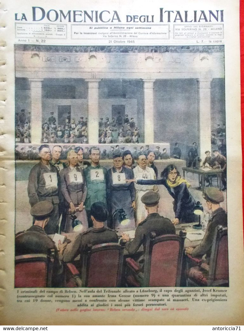 La Domenica Degli Italiani Corriere 21 Ottobre 1945 Processo Campo Belsen Kramer - Guerra 1939-45