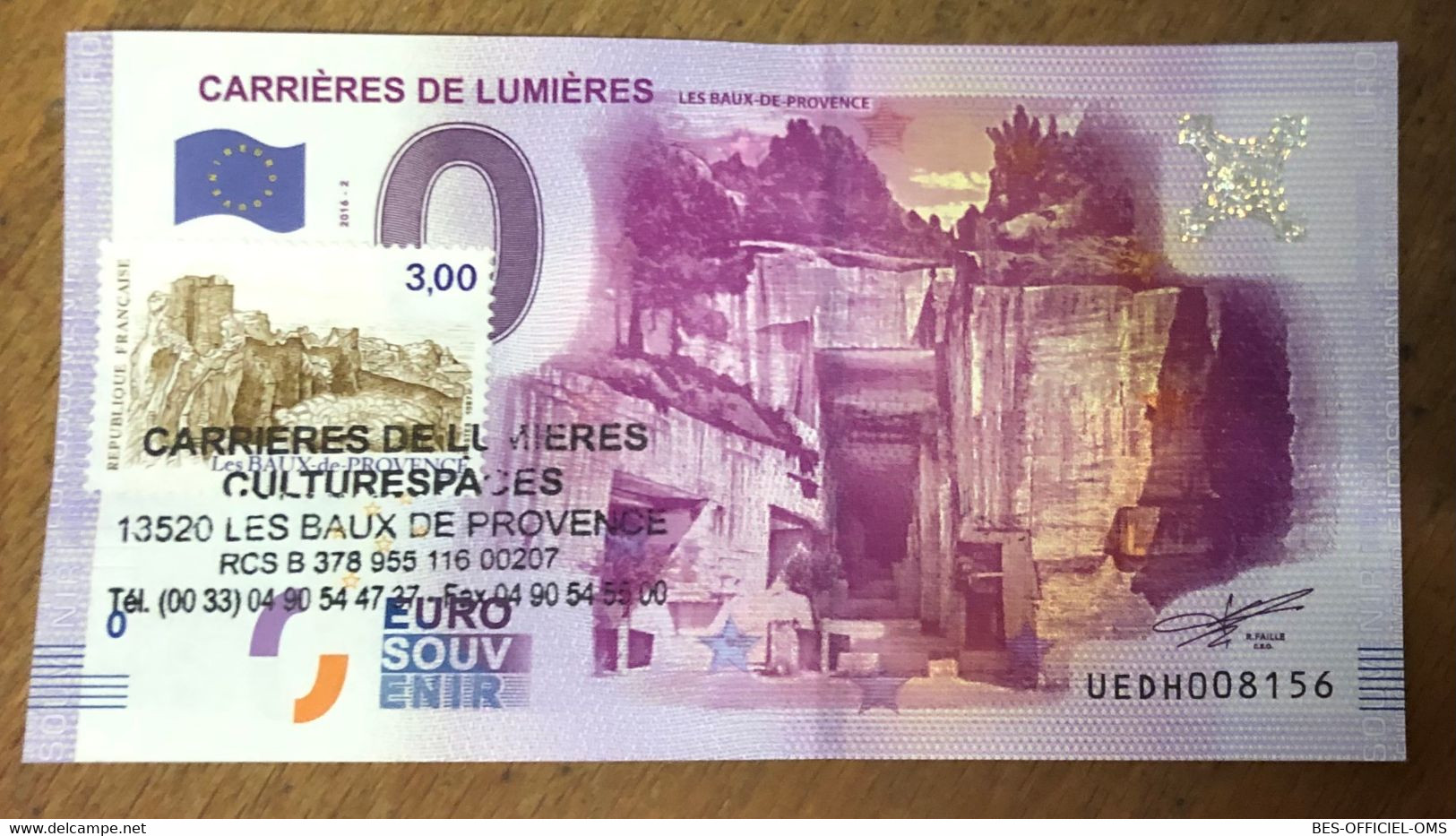 2016 BILLET 0 EURO SOUVENIR DPT 13 CARRIÈRES DE LUMIÈRES + TIMBRE ZERO 0 EURO SCHEIN BANKNOTE PAPER MONEY BANK - Pruebas Privadas