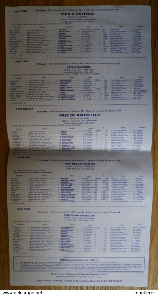 ENGHIEN LES BAINS Grand Programme Courses Hippiques Meeting D'été 5 Août 1989 - PMU - Tiercé - Sports & Tourism