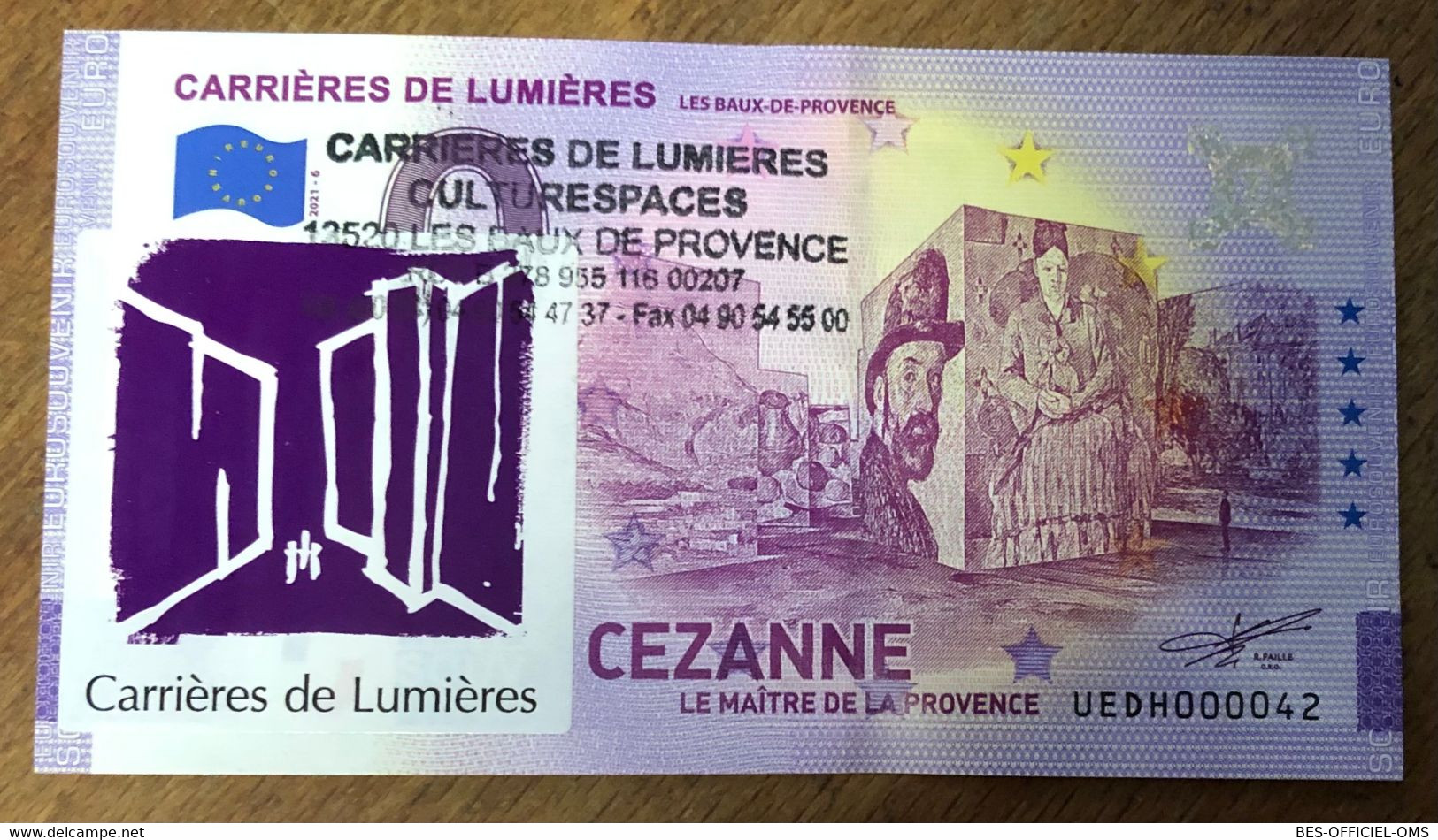 2021 BILLET 0 EURO SOUVENIR DPT 13 CARRIÈRES DE LUMIÈRES + AUTOCOLANT N°42 ZERO 0 EURO SCHEIN BANKNOTE PAPER MONEY BANK - Pruebas Privadas