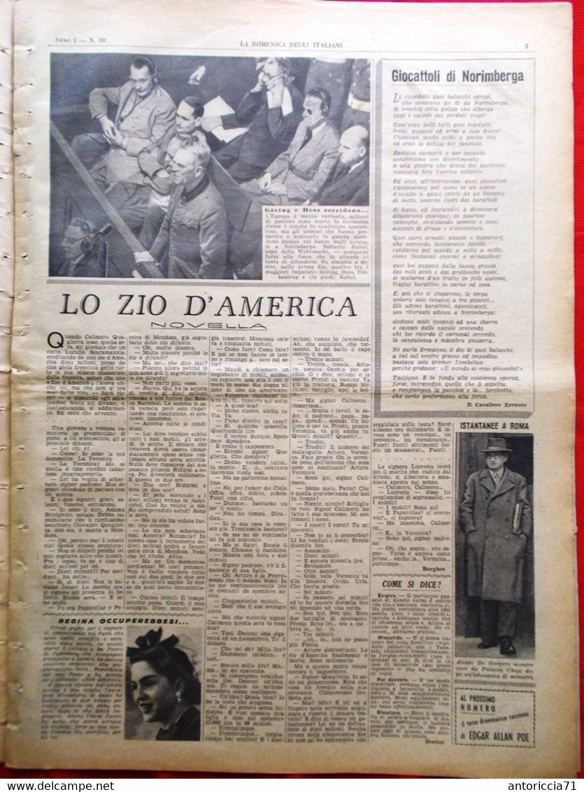 La Domenica Degli Italiani Corriere 16 Dicembre 1945 Göring Hess Concilio Trento - Guerra 1939-45