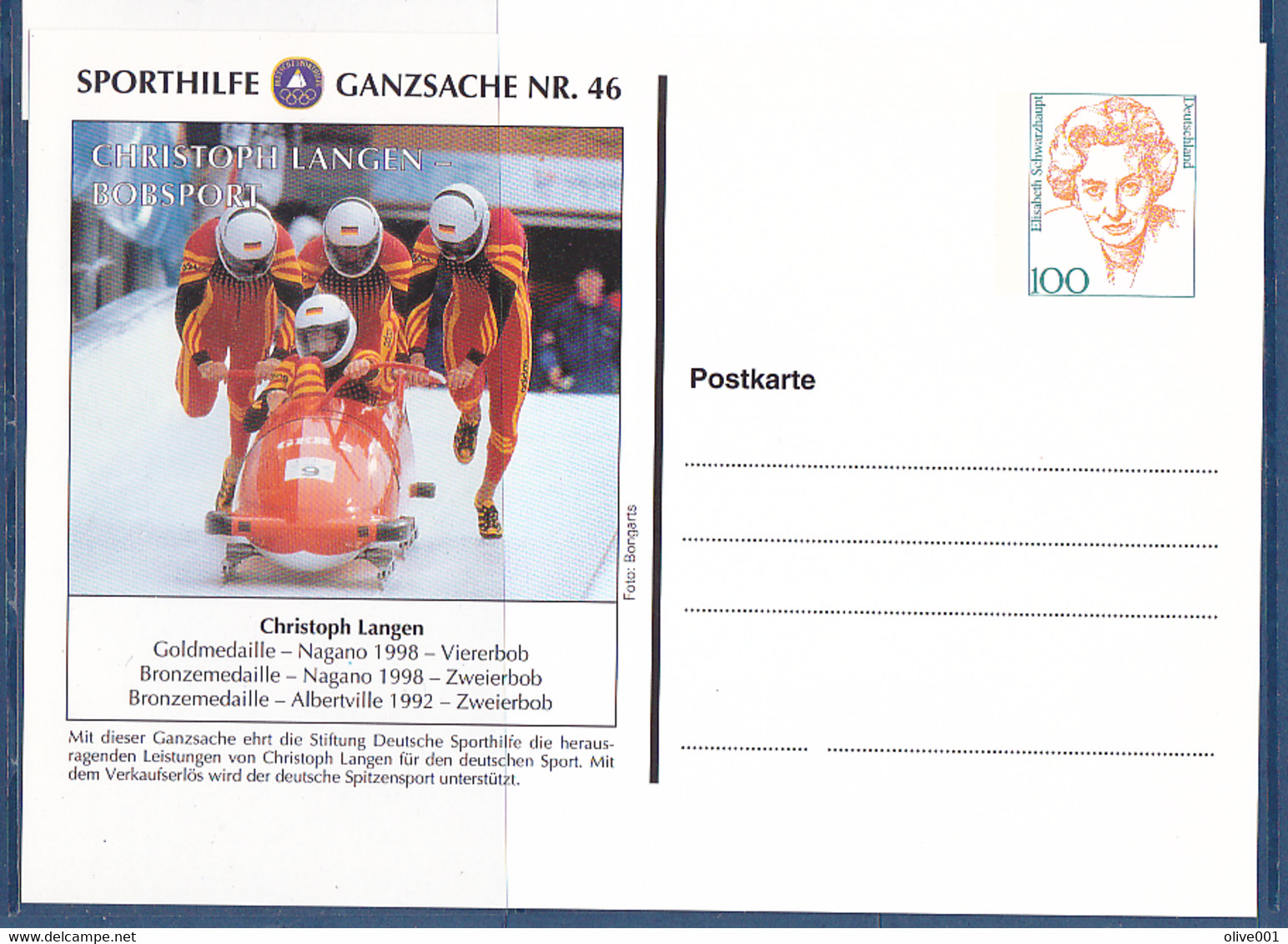 Timbres D'Allemagne, Médaillés Aux Jeux Olympique D'hiver Christoph Langen, 1 Entier Postal MNH ** à 50% - Invierno 1998: Nagano
