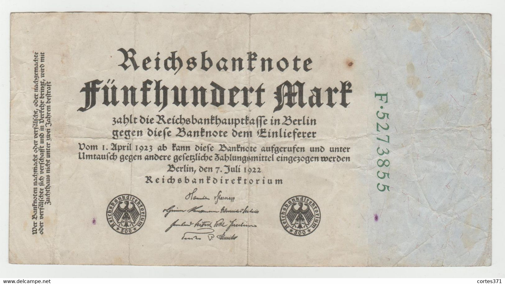 Germany 500 Mark 1922 P-74b VF - 500 Mark