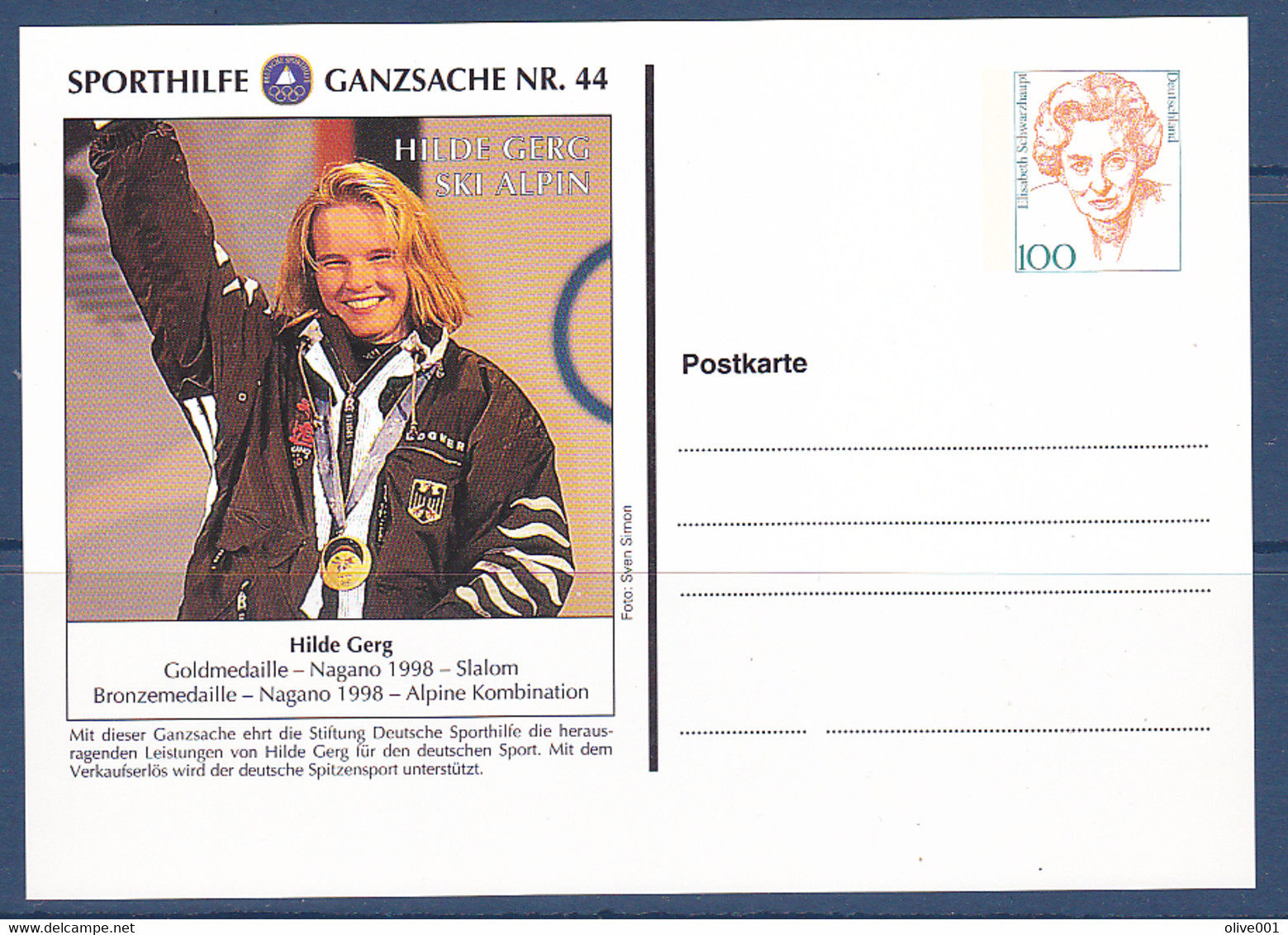 Timbres D'Allemagne, Médaillés Aux Jeux Olympique D'hiverHilde Gerg, 1 Entier Postal MNH ** à 50% - Invierno 1998: Nagano