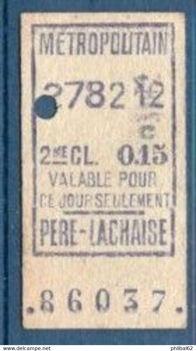 Ticket Métropolitain 2ème Classe. Station Père Lachaise. - Europa