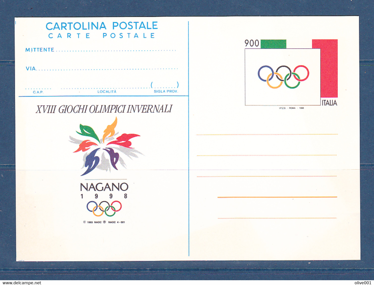 Timbres D'Italie, Jeux Olympique D'hiver De Nagano Entier Postal De 1998 Non Circulé  MNH ** à 50% - Invierno 1998: Nagano