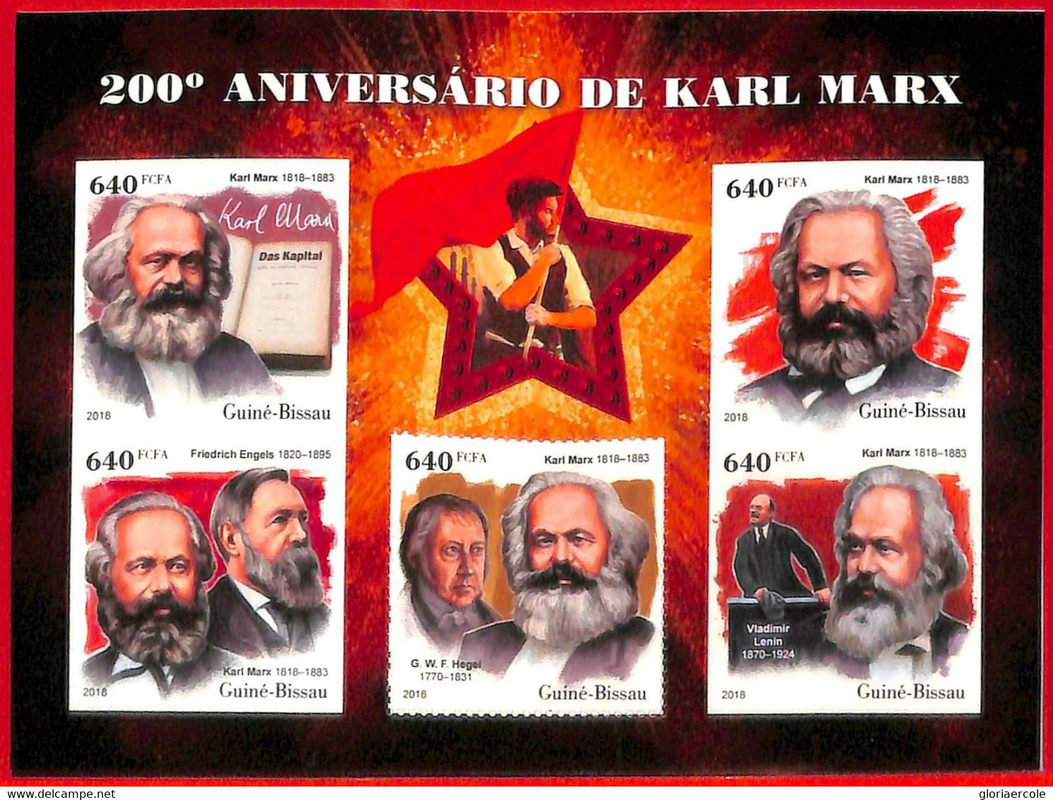 A5177 - GUINEA-BISSAU - Error, 2018, MISPERF, MINIATURE SHEET: Karl Marx, Lenin, F. Engel - Karl Marx