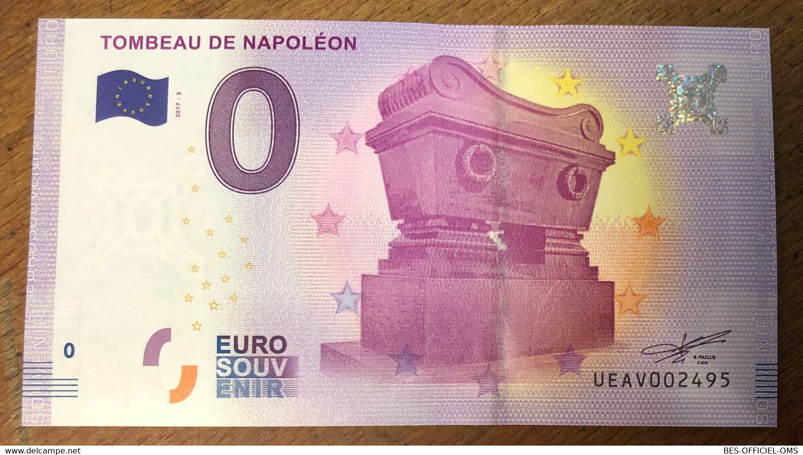 2017 BILLET 0 EURO SOUVENIR DPT 75 PARIS TOMBEAU DE NAPOLÉON ZERO 0 EURO SCHEIN BANKNOTE MONEY BANK - Privatentwürfe