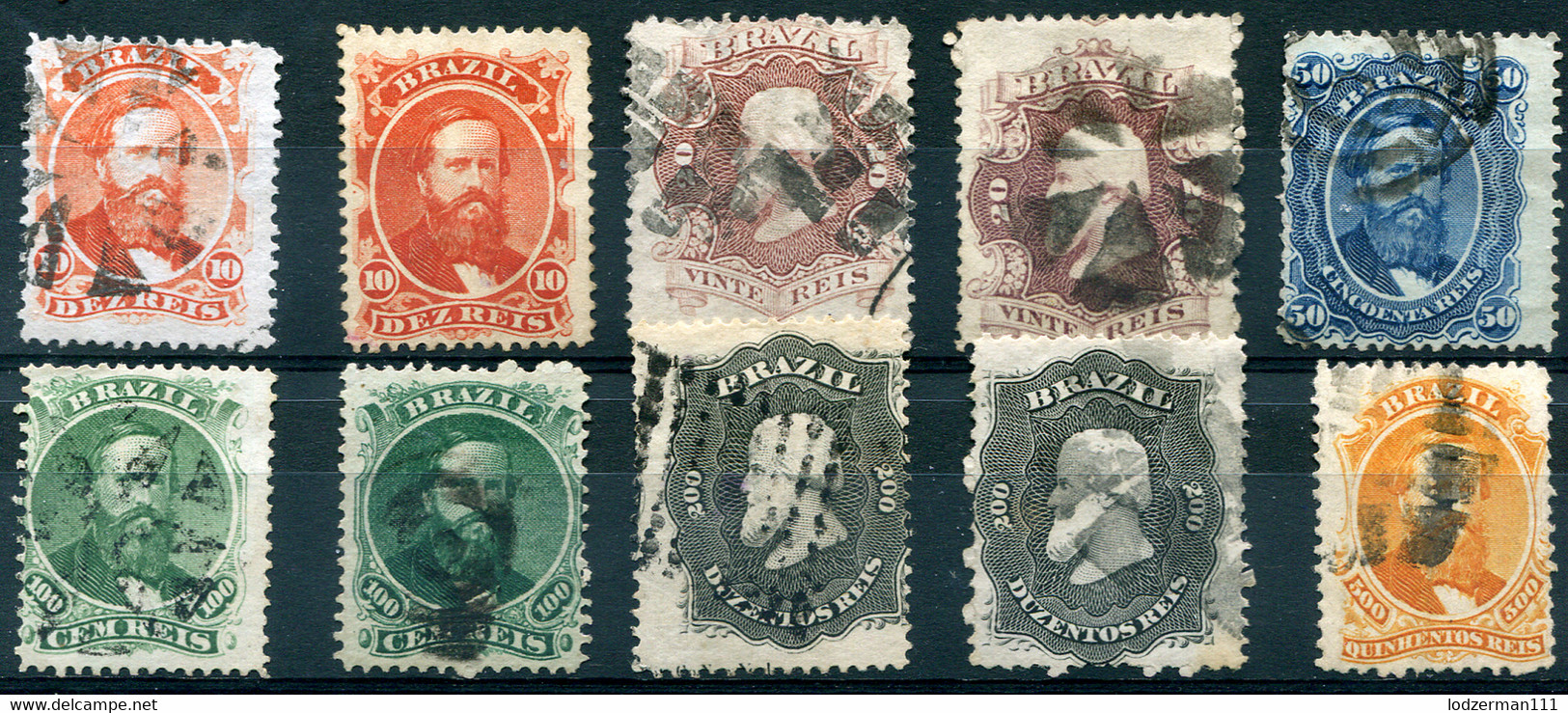 BRAZIL 1866 - Mi.23-29 (Yv.23-29, Sc.53-60) 1st Selection Overcompl. Incl. Shades - Usati